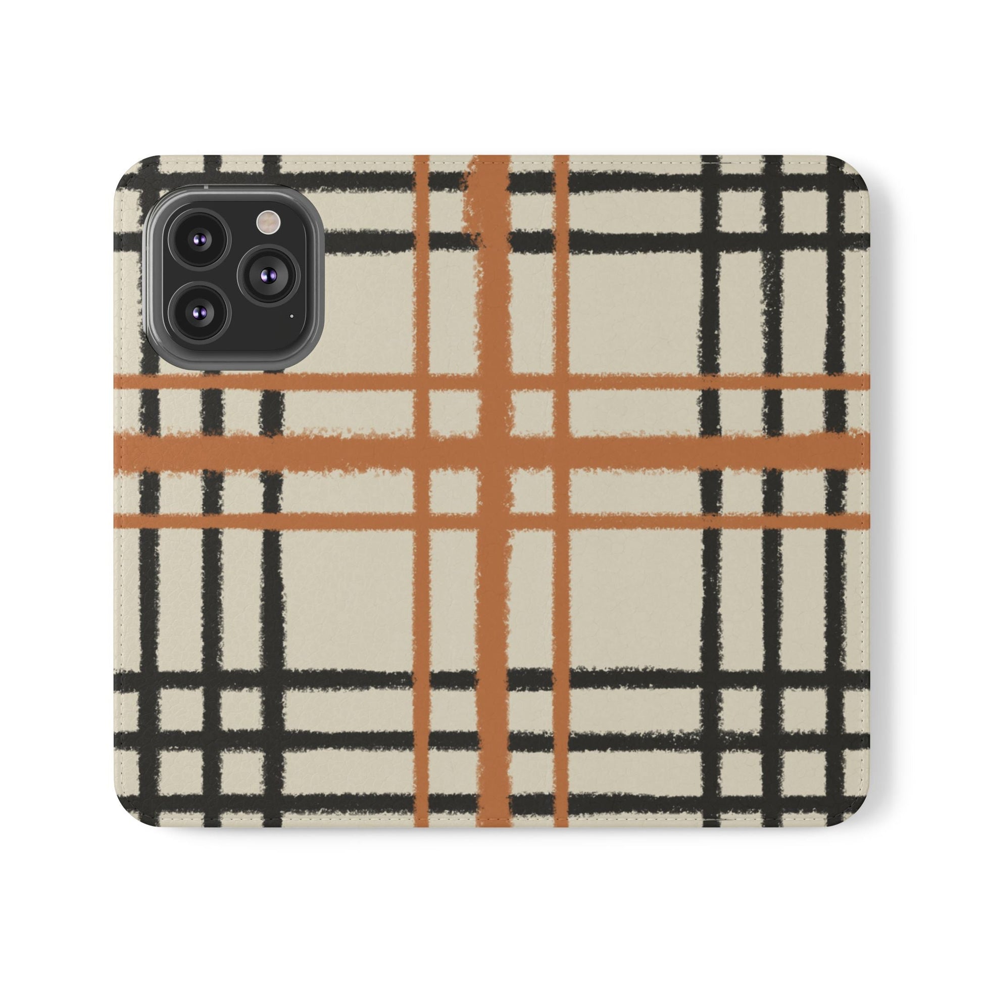 Black and Orange Plaid Flip Cases, Artsulli - Art is Long, Life is Short, Phone Case, Size, iPhone 13 Pro, , , , , 17960547253130186874