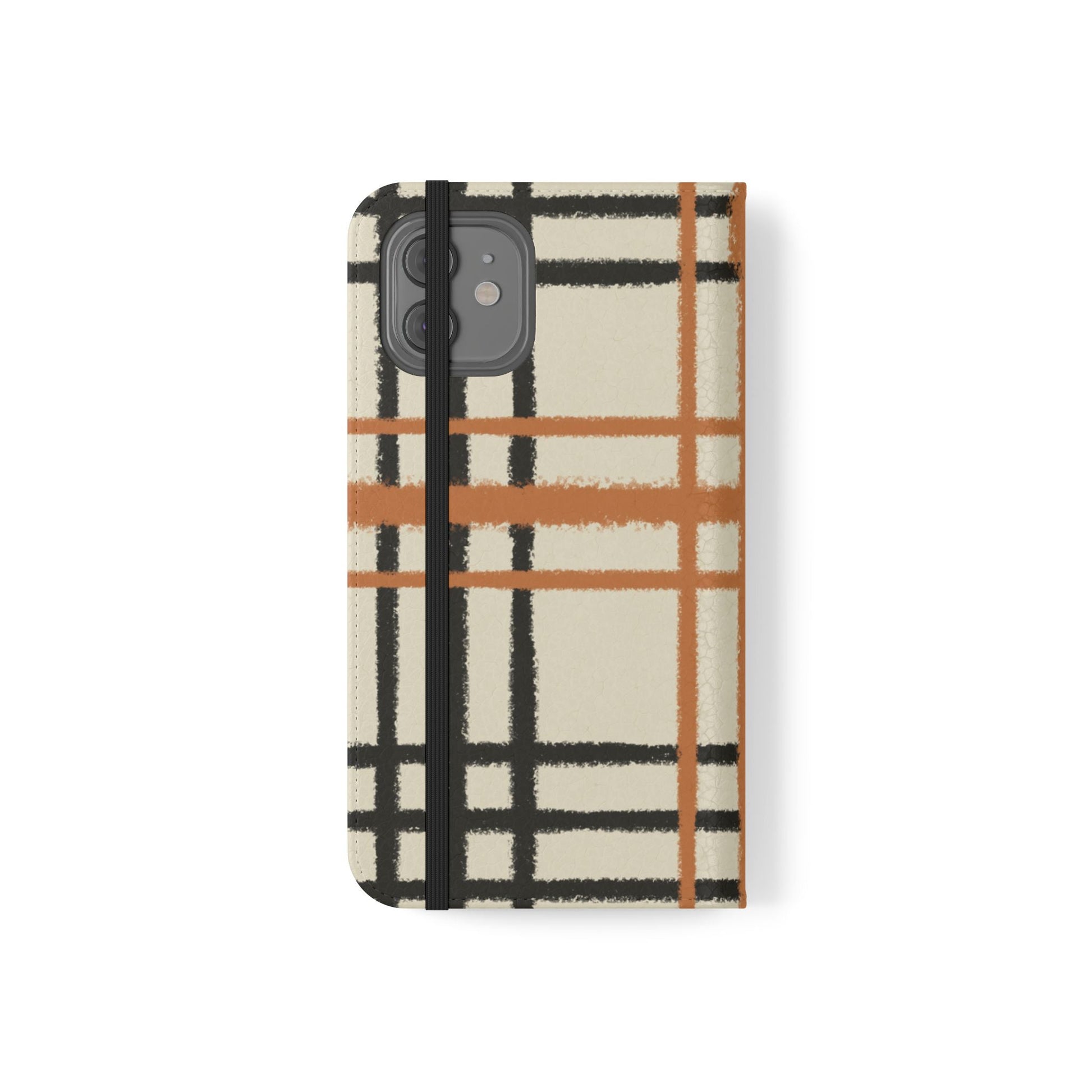 Black and Orange Plaid Flip Cases, Artsulli - Art is Long, Life is Short, Phone Case, , , , , , , 