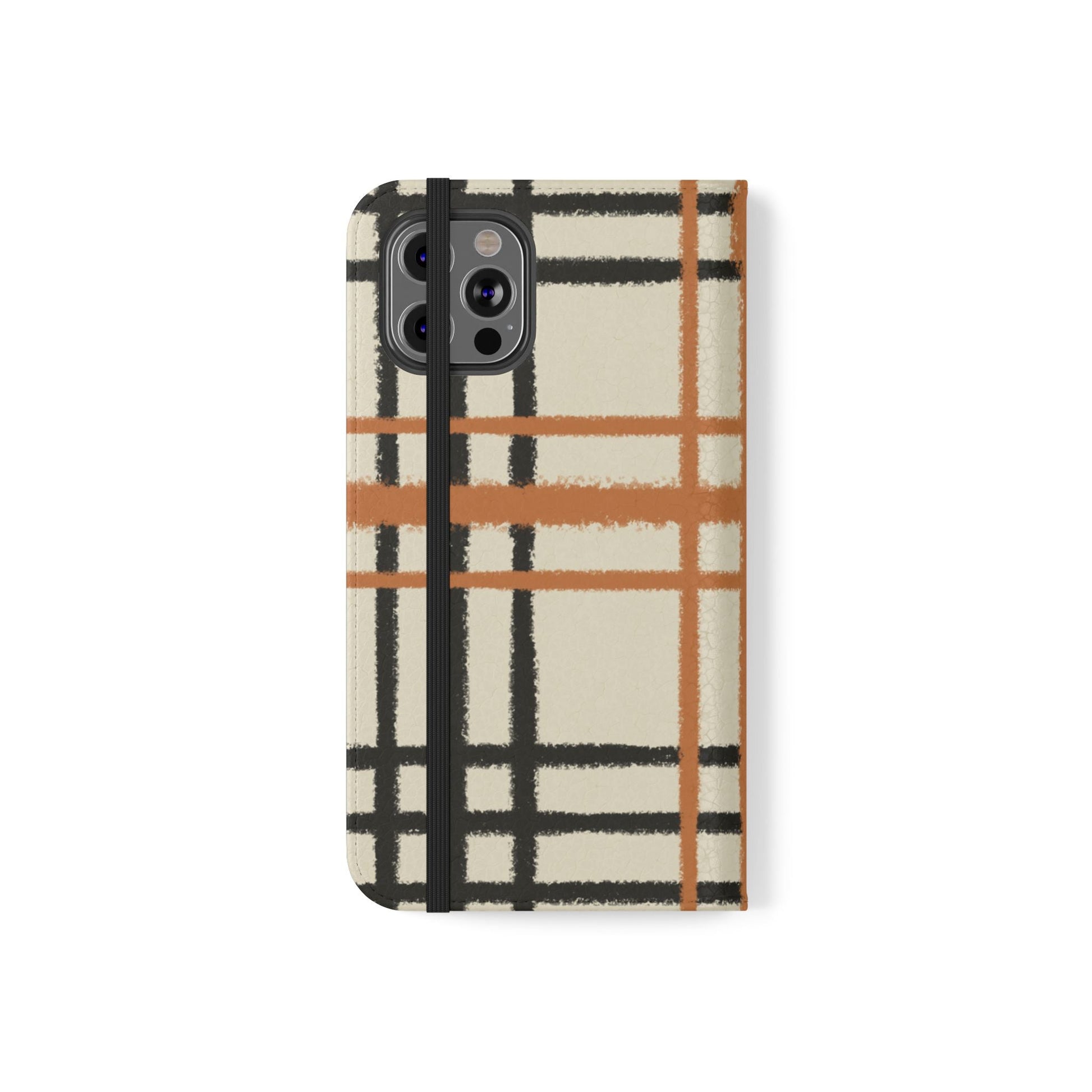 Black and Orange Plaid Flip Cases, Artsulli - Art is Long, Life is Short, Phone Case, , , , , , , 