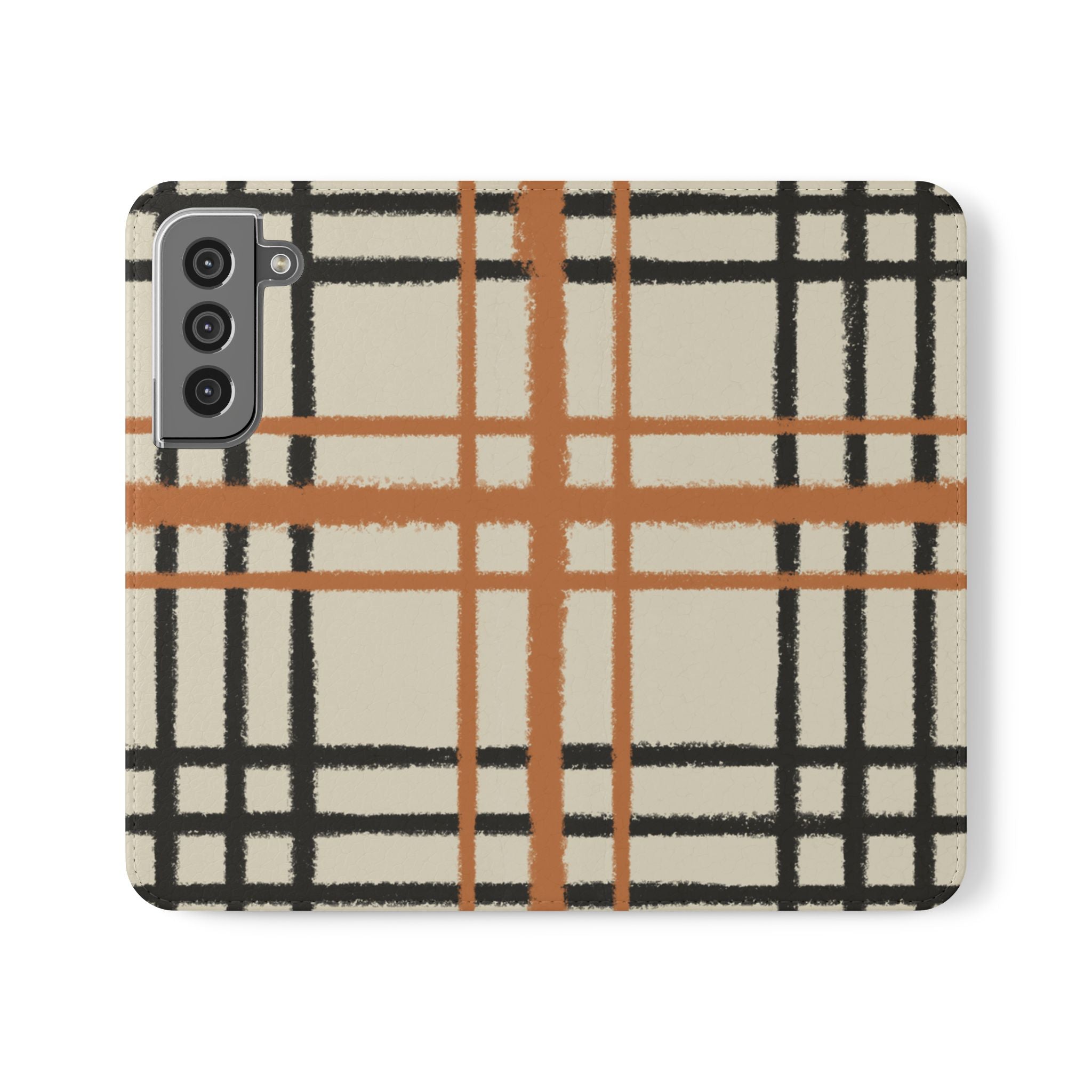 Black and Orange Plaid Flip Cases, Artsulli - Art is Long, Life is Short, Phone Case, Size, Samsung Galaxy S22, , , , , 28658344399352737712