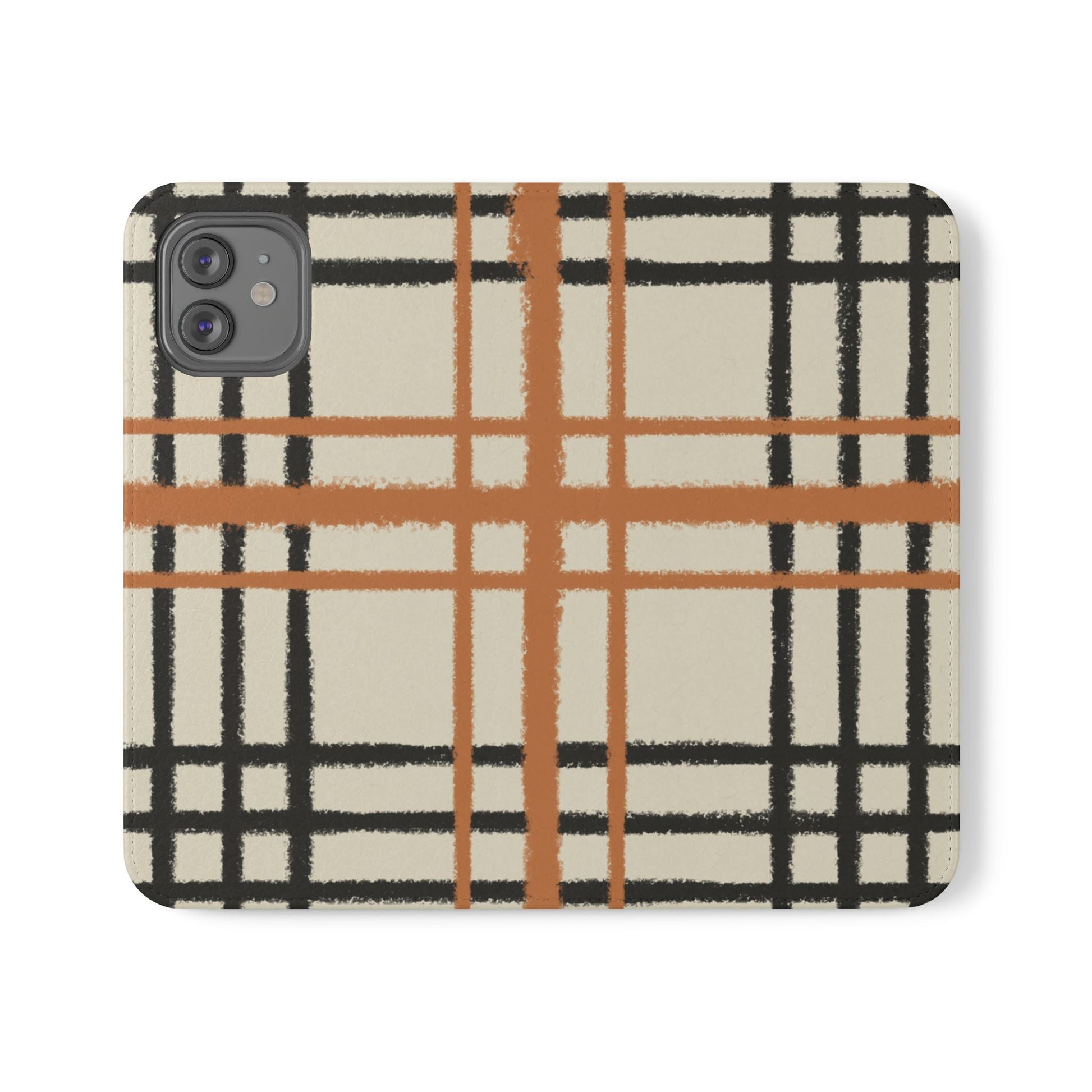 Black and Orange Plaid Flip Cases, Artsulli - Art is Long, Life is Short, Phone Case, Size, iPhone 12, , , , , 27940755743650114060