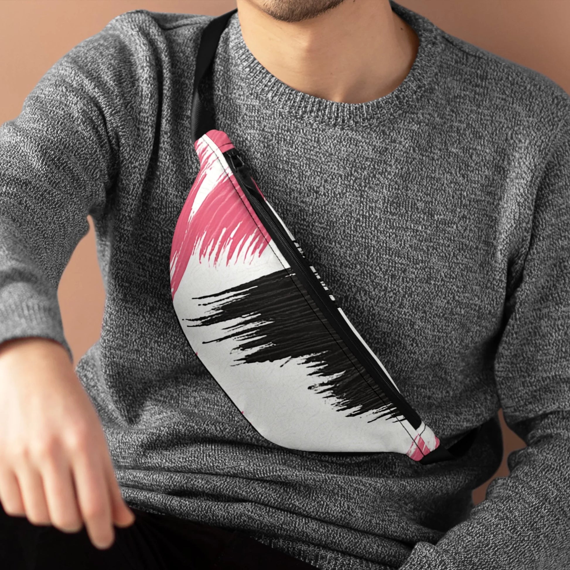 JAKKOUTTHEBXX Black and Pink Brush Stroke Fanny Pack 2025