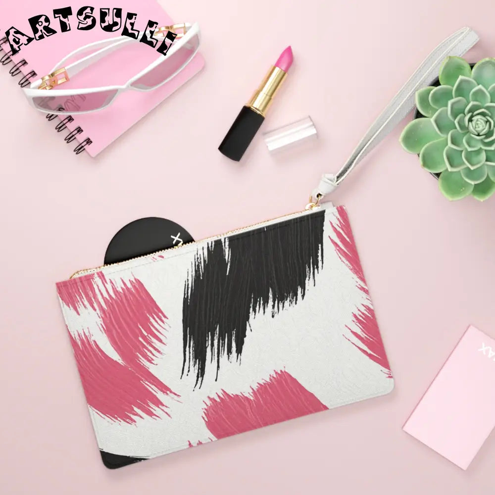 Black and Pink Brushstroke Clutch Bag, Artsulli - Art is Long, Life is Short, Bags, , , , , , , 