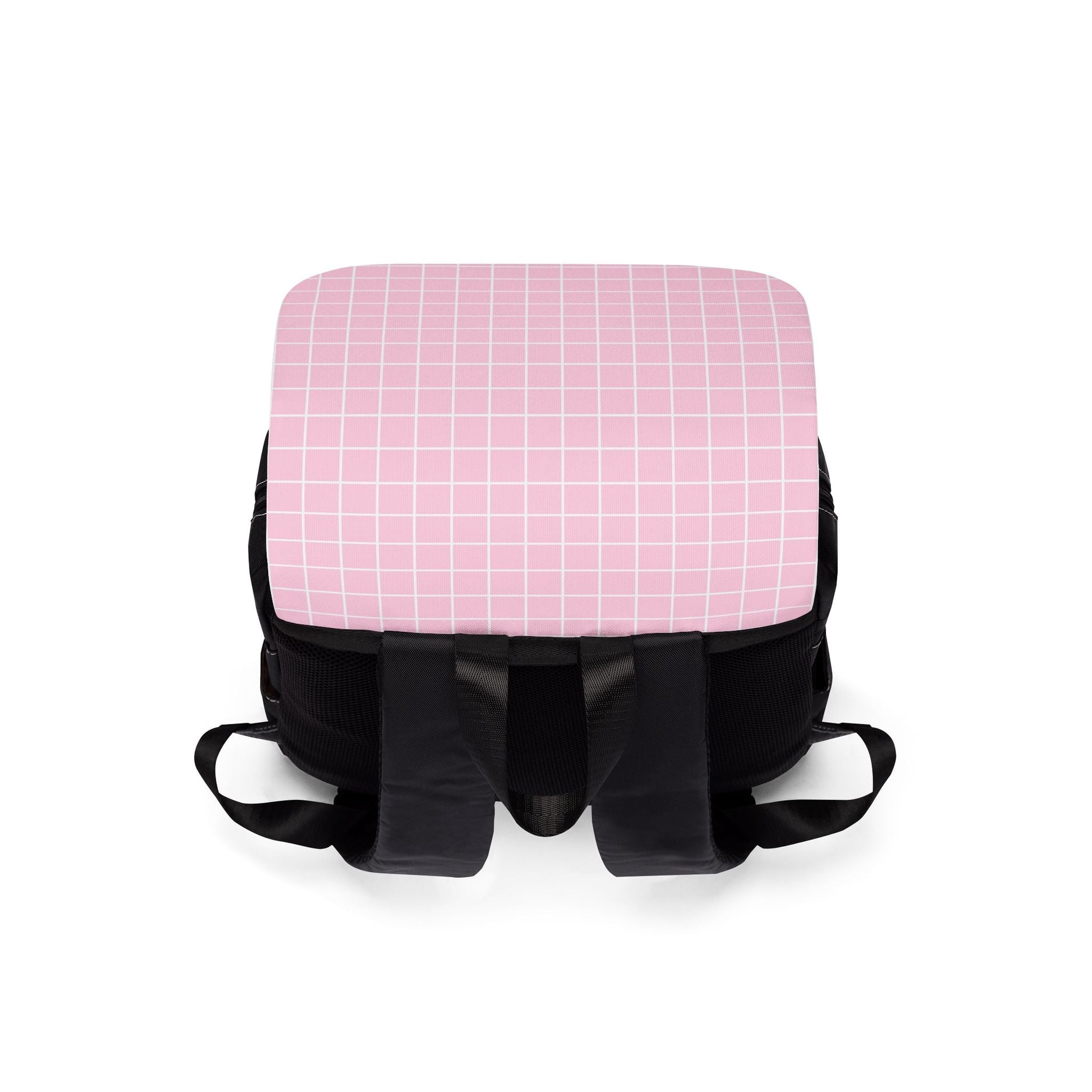 Black and Pink Grid Pattern Flap Backpack, Artsulli - Art is Long, Life is Short, Bags, , , , , , , 
