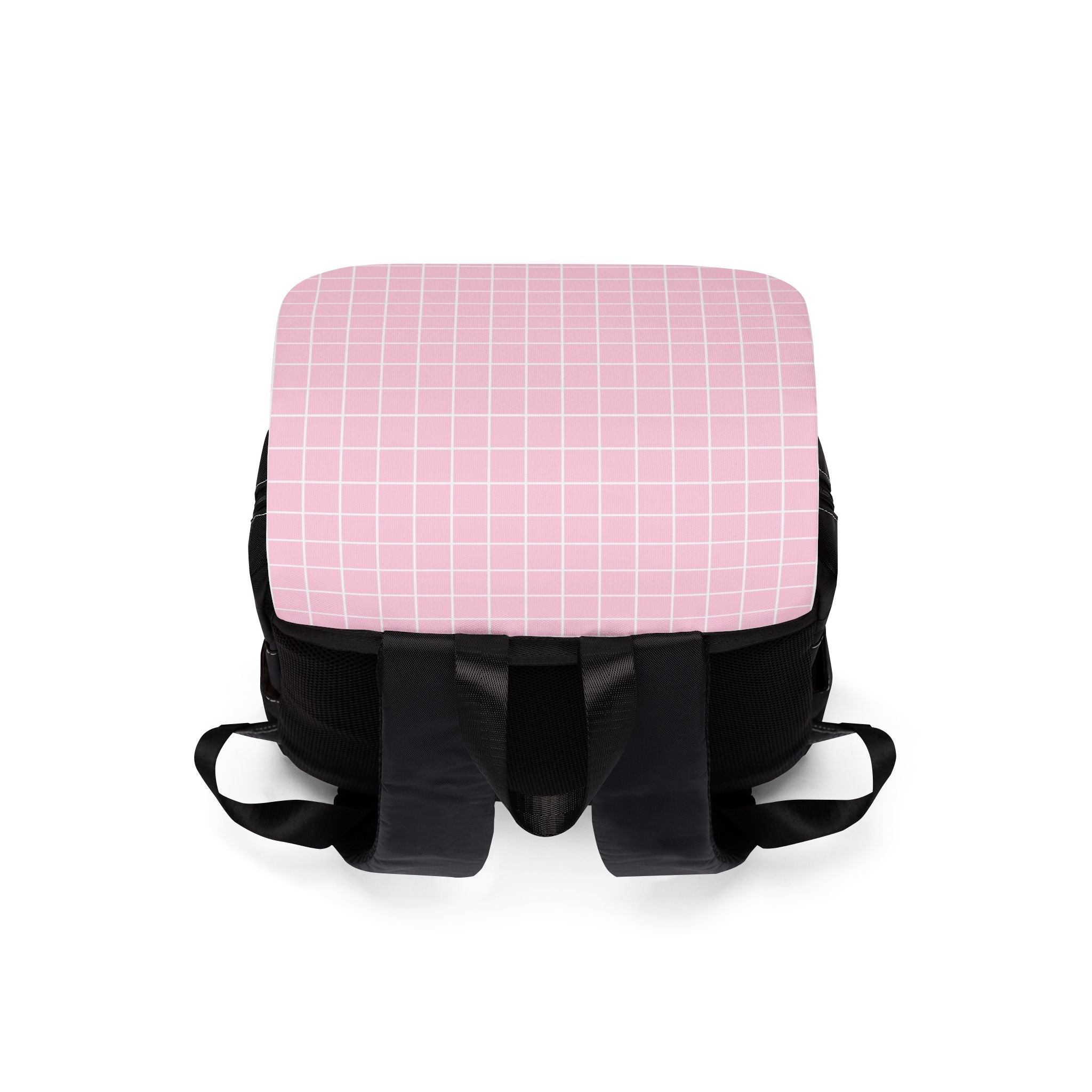 Black and Pink Grid Pattern Flap Backpack, Artsulli - Art is Long, Life is Short, Bags, , , , , , , 