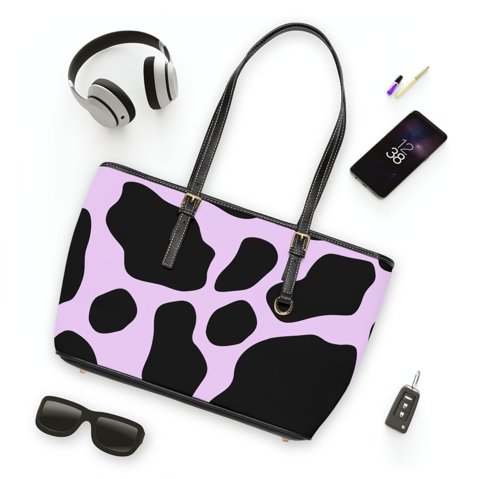 Black and Purple Cow Print Shoulder Bag, Artsulli - Art is Long, Life is Short, Bags, , , , , , , 