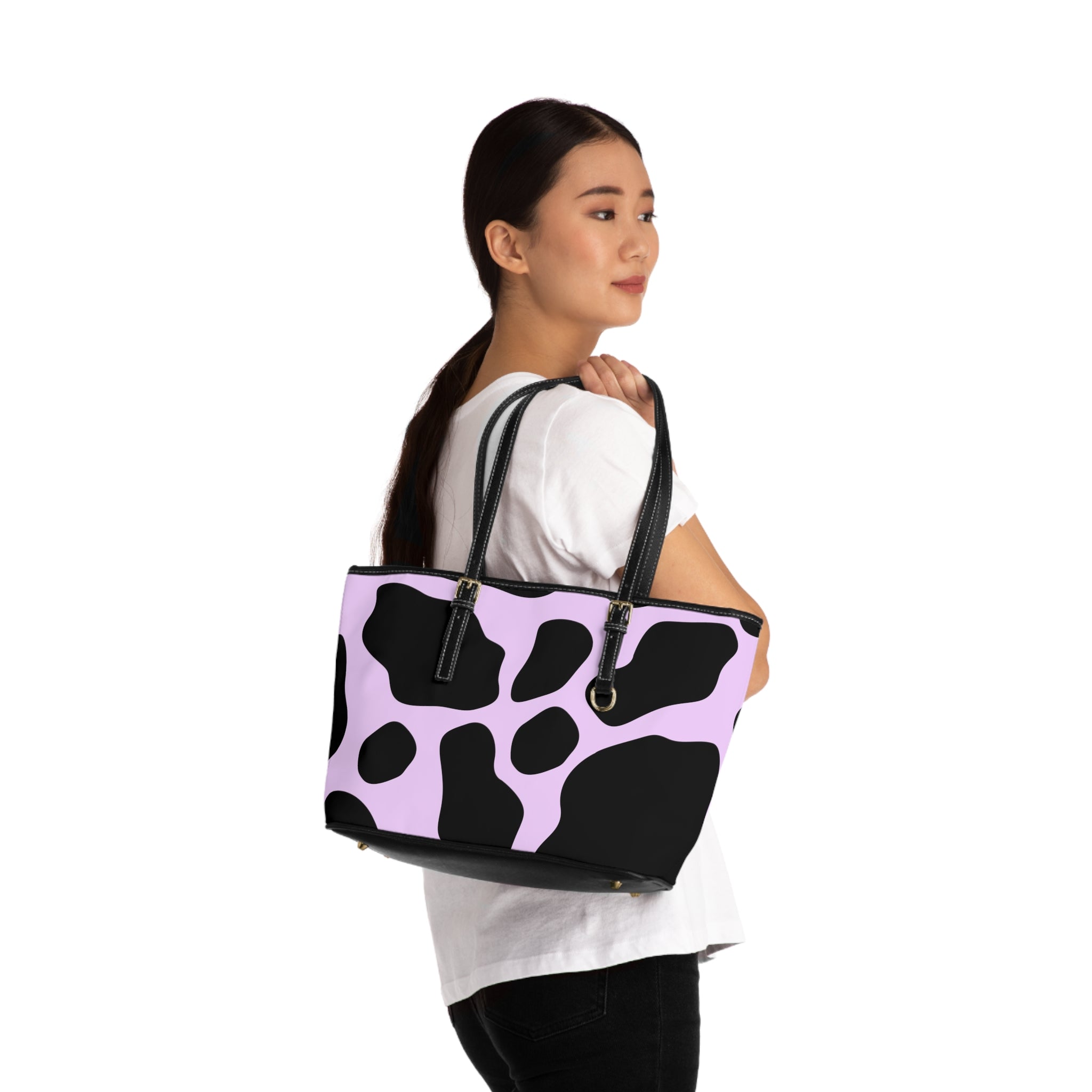 Black and Purple Cow Print Shoulder Bag, Artsulli - Art is Long, Life is Short, Bags, , , , , , , 