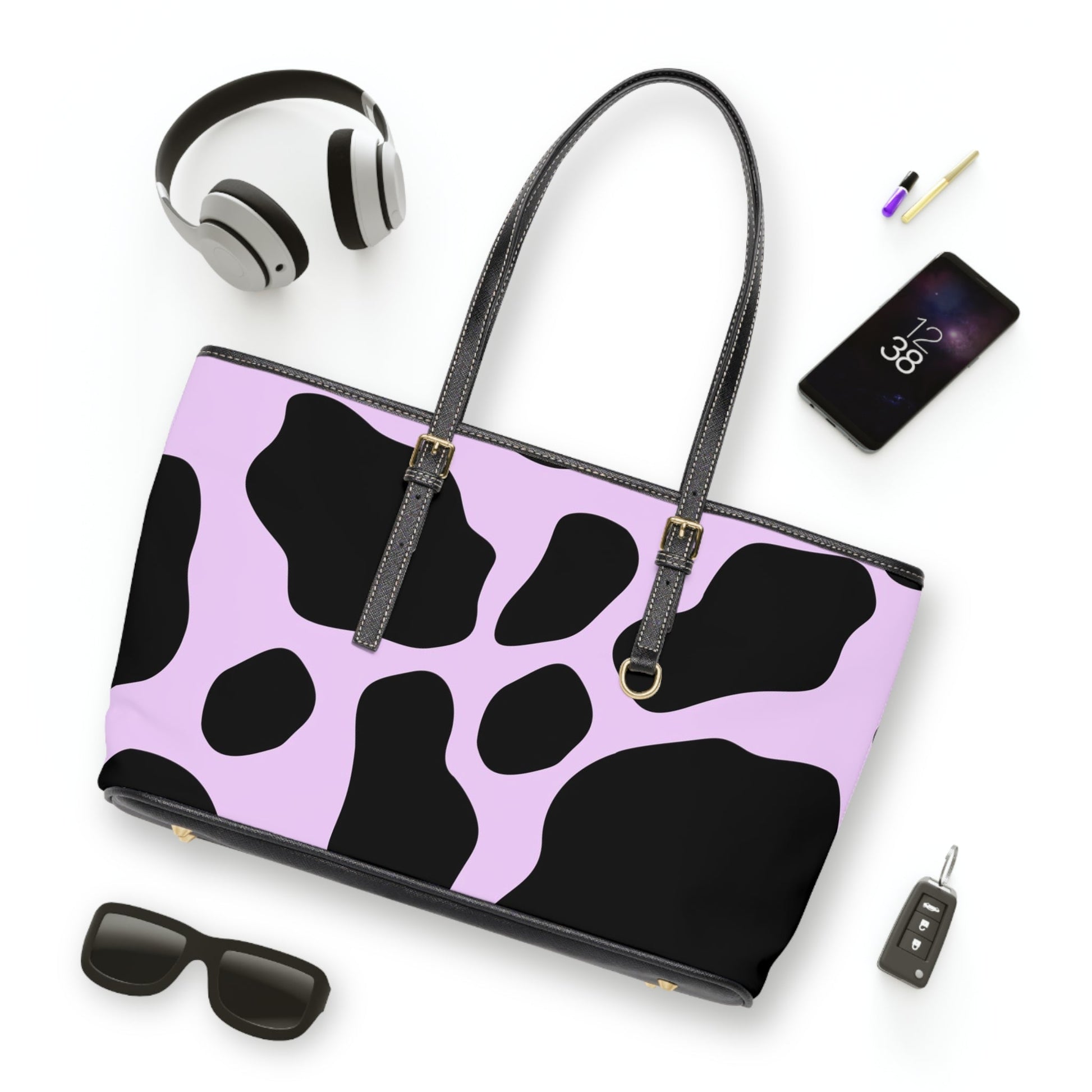 Black and Purple Cow Print Shoulder Bag, Artsulli - Art is Long, Life is Short, Bags, , , , , , , 