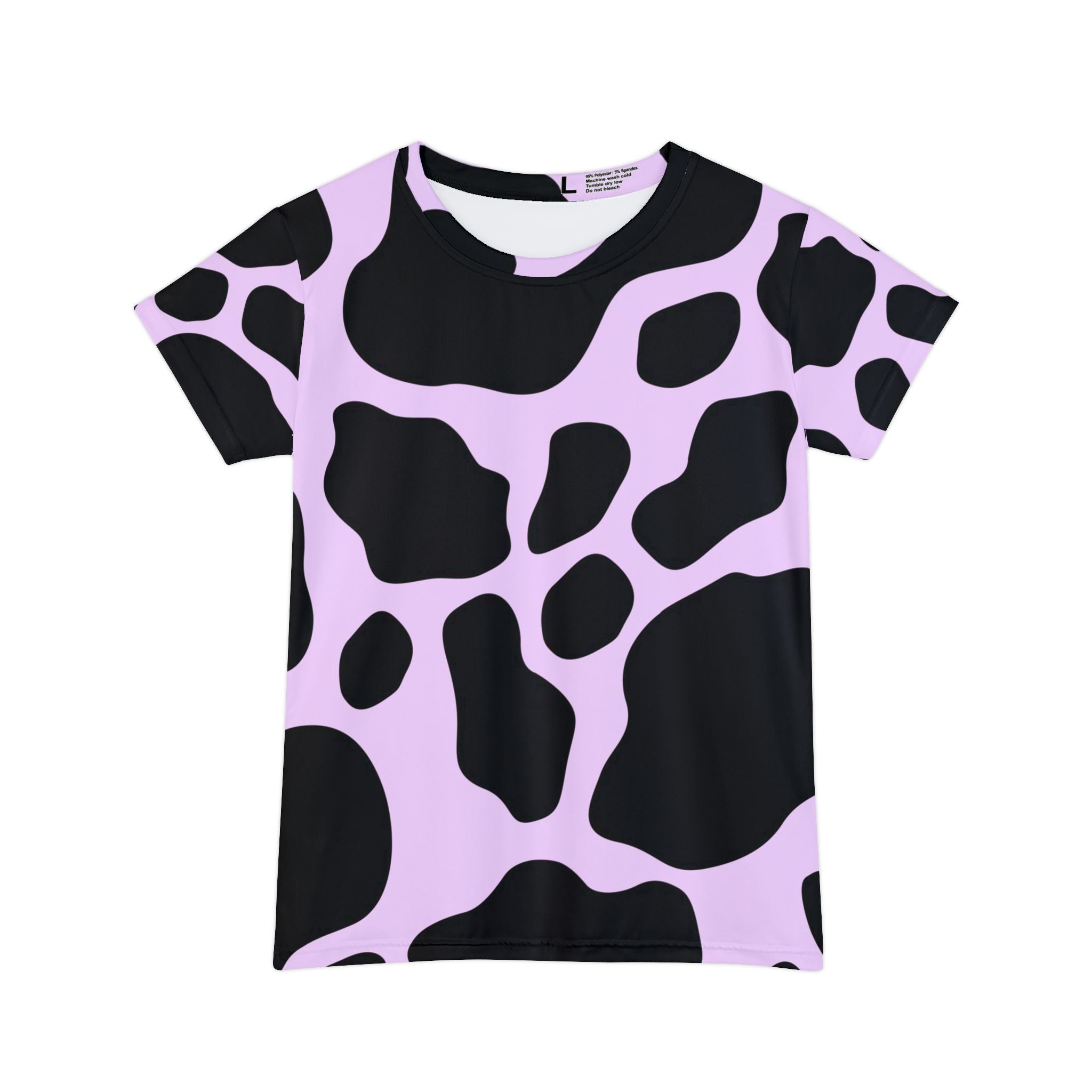 Black and Purple Cow Print T-Shirt, Artsulli - Art is Long, Life is Short, All Over Prints, Size, XS, , , , , 14678864401072432950