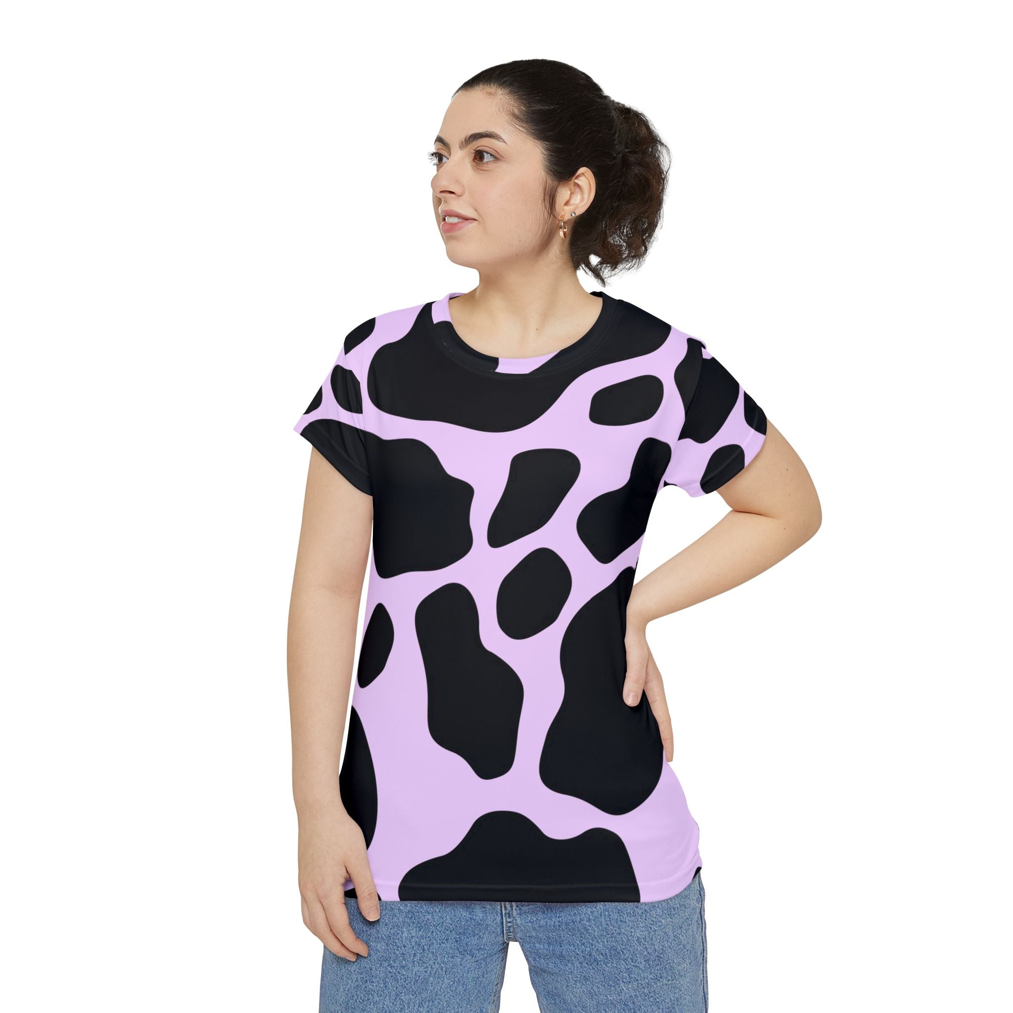 Black and Purple Cow Print T-Shirt, Artsulli - Art is Long, Life is Short, All Over Prints, , , , , , , 
