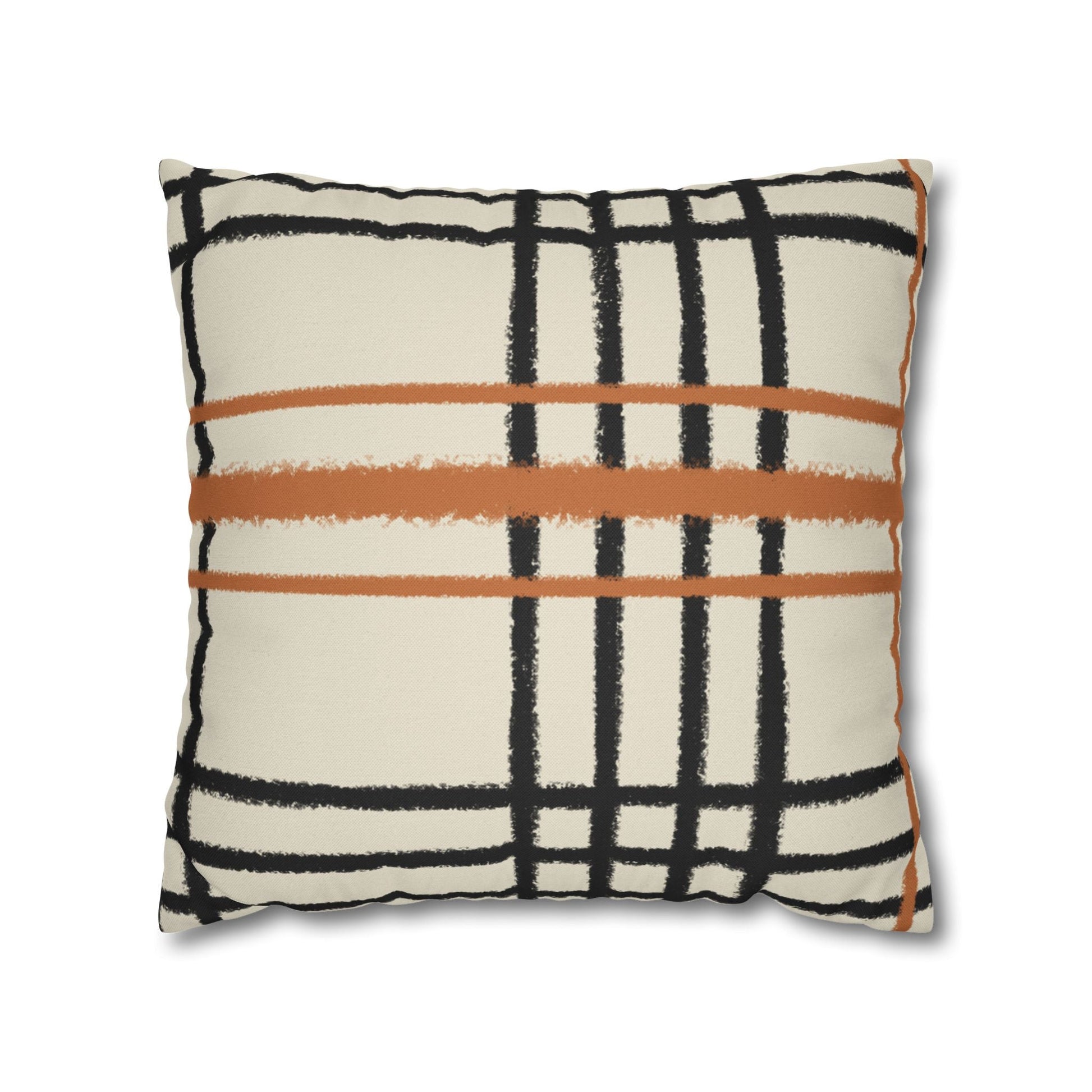 Black and Rust Orange Abstract Plaid Pillow, Artsulli - Art is Long, Life is Short, Home Decor, Size, 18" × 18", , , , , 99973137711289497109
