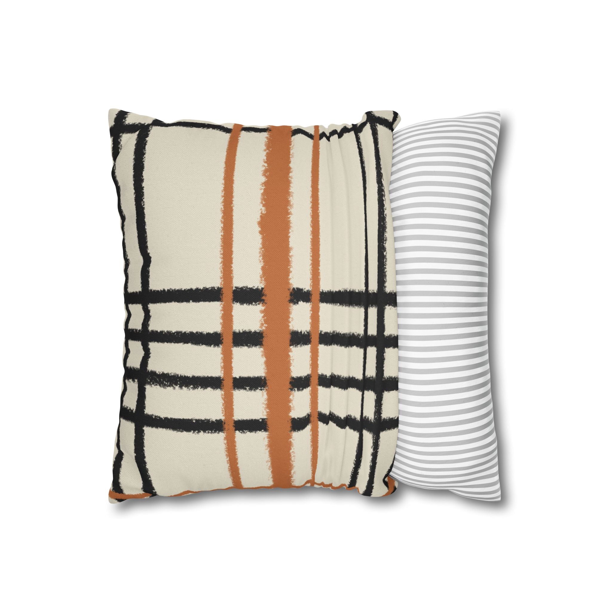 Black and Rust Orange Abstract Plaid Pillow, Artsulli - Art is Long, Life is Short, Home Decor, , , , , , , 