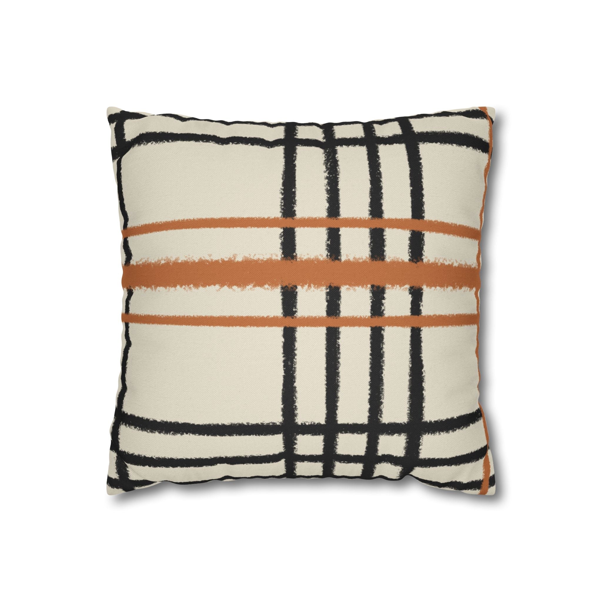 Black and Rust Orange Abstract Plaid Pillow, Artsulli - Art is Long, Life is Short, Home Decor, Size, 14" × 14", , , , , 32649540202067051028