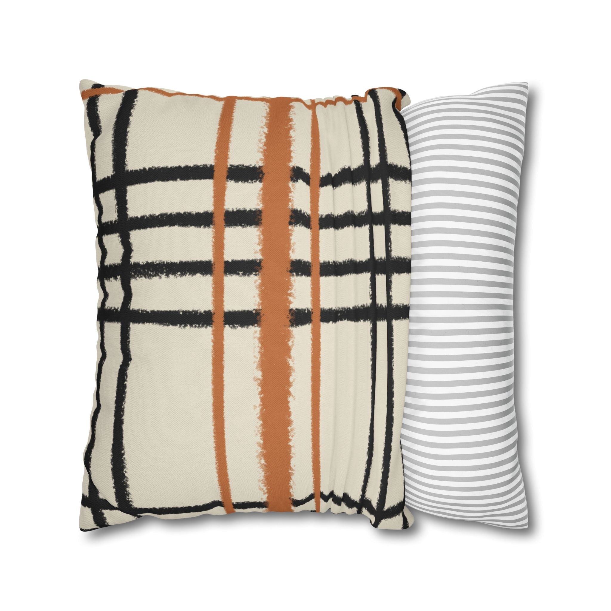 Black and Rust Orange Abstract Plaid Pillow, Artsulli - Art is Long, Life is Short, Home Decor, , , , , , , 