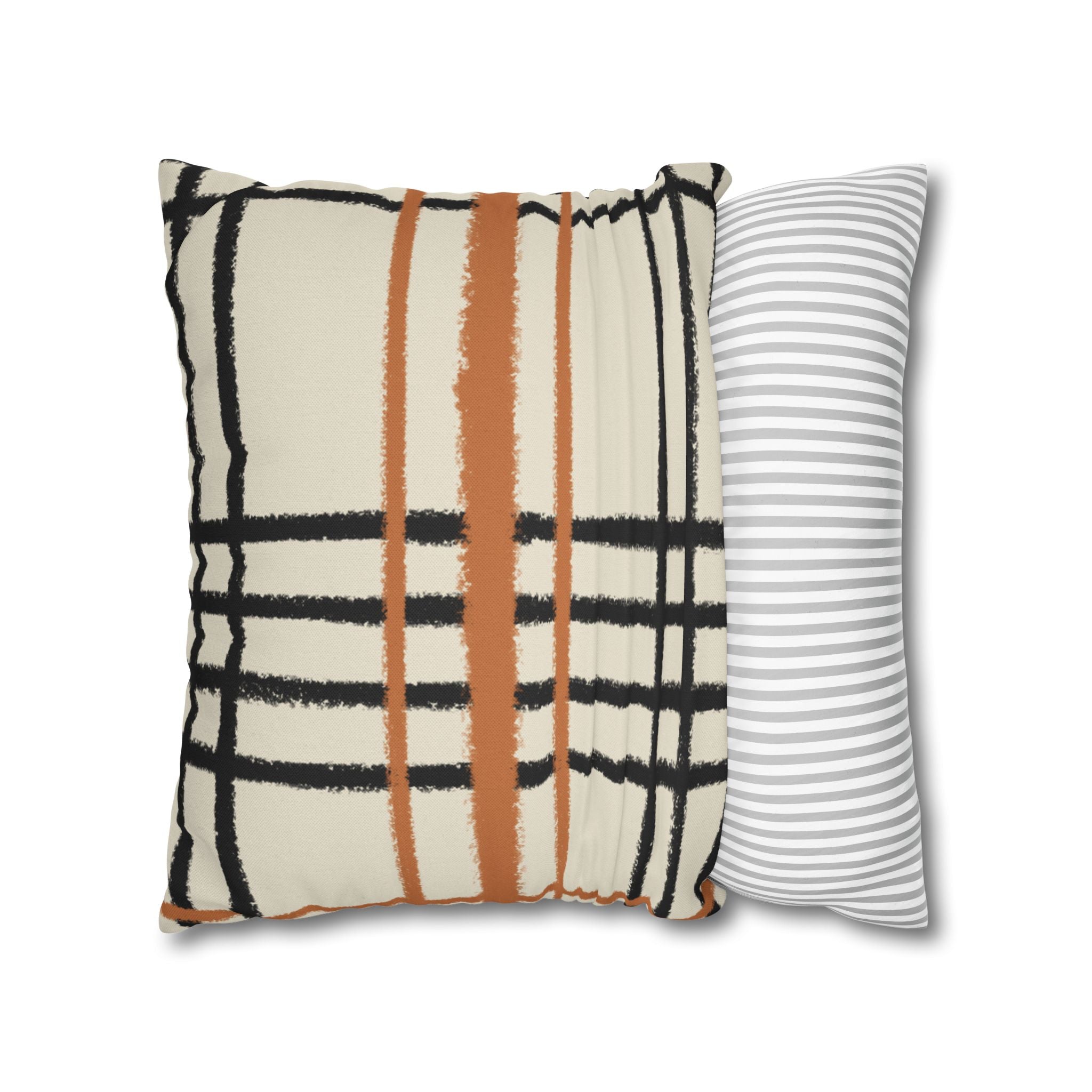 Black and Rust Orange Abstract Plaid Pillow, Artsulli - Art is Long, Life is Short, Home Decor, , , , , , , 