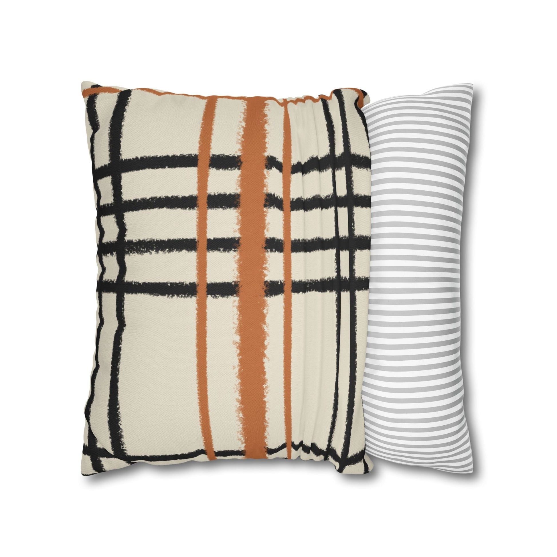 Black and Rust Orange Abstract Plaid Pillow, Artsulli - Art is Long, Life is Short, Home Decor, , , , , , , 