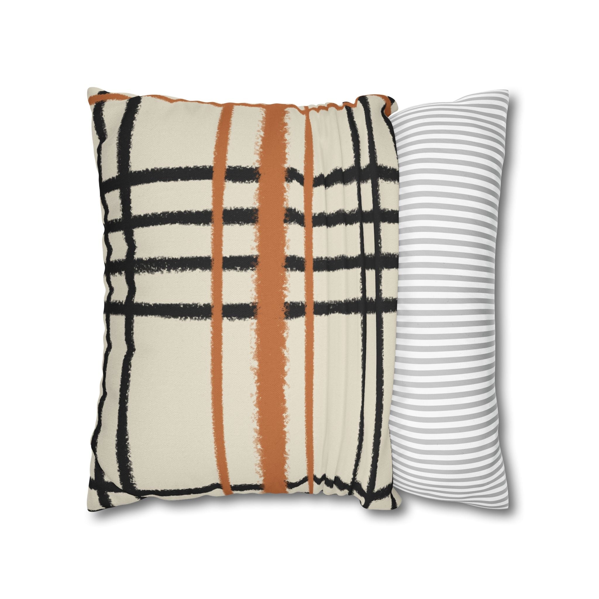 Black and Rust Orange Abstract Plaid Pillow, Artsulli - Art is Long, Life is Short, Home Decor, , , , , , , 