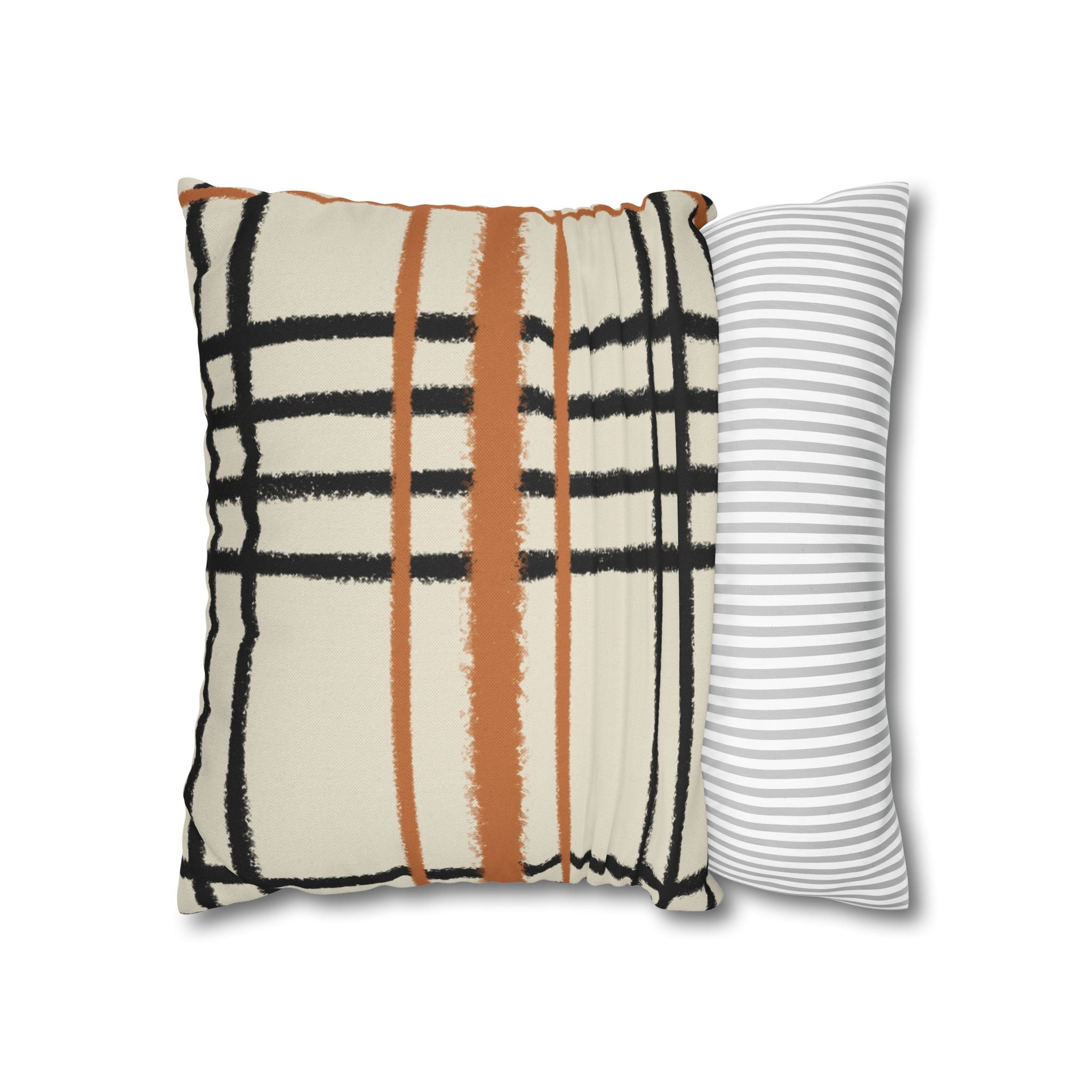 Black and Rust Orange Abstract Plaid Pillow, Artsulli - Art is Long, Life is Short, Home Decor, , , , , , , 