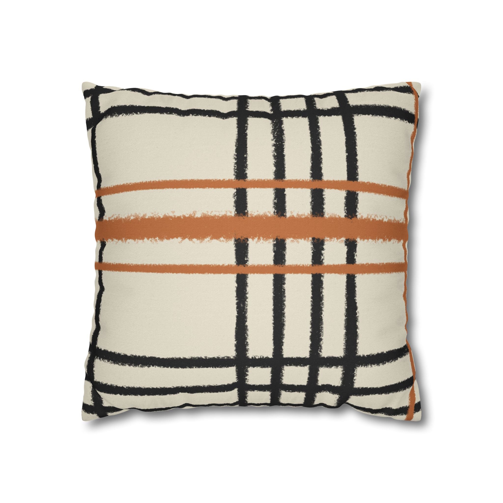 Black and Rust Orange Abstract Plaid Pillow, Artsulli - Art is Long, Life is Short, Home Decor, Size, 16" × 16", , , , , 46347391208554908702