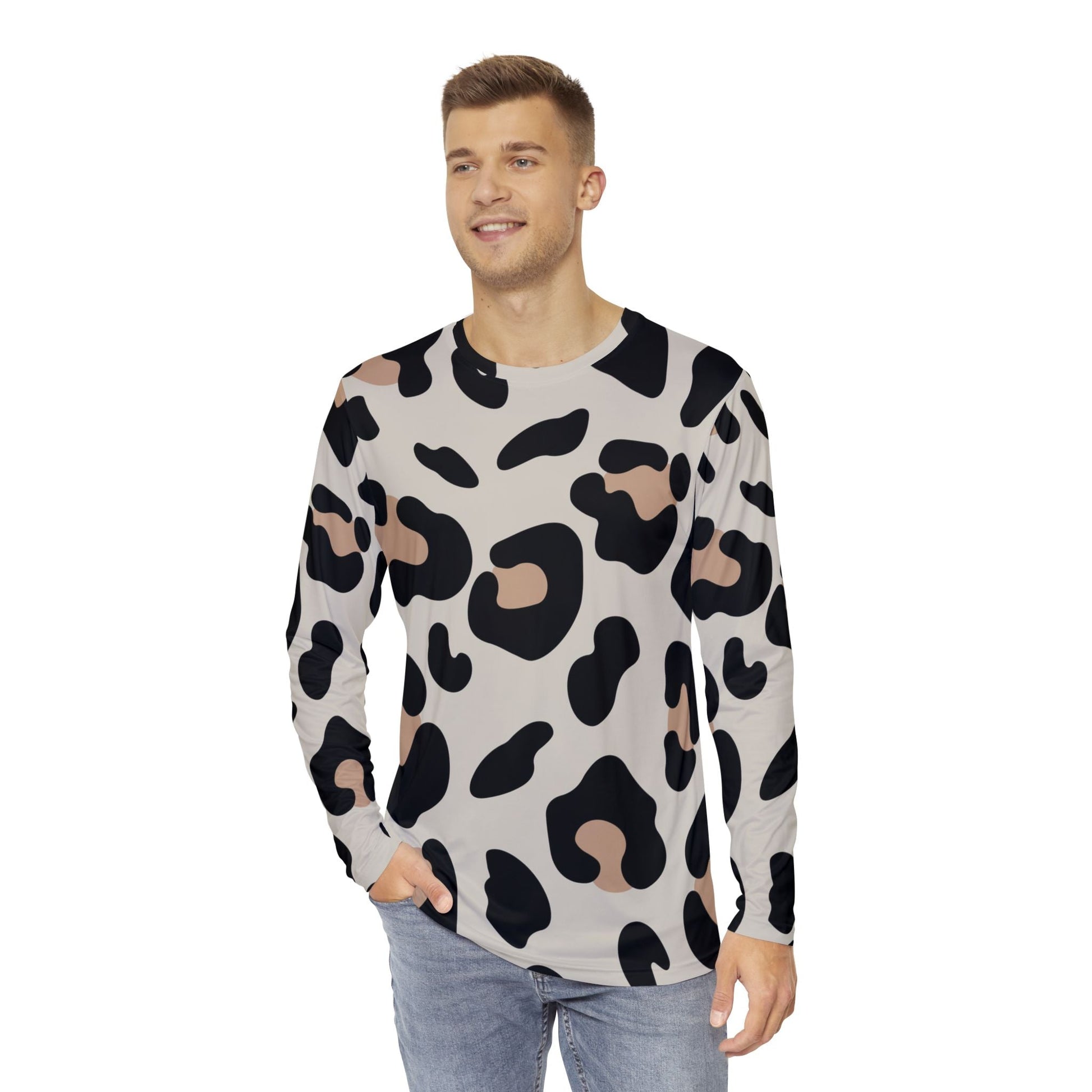 Black and Tan Leopard Long Sleeve Shirt, Artsulli - Art is Long, Life is Short, All Over Prints, , , , , , , 