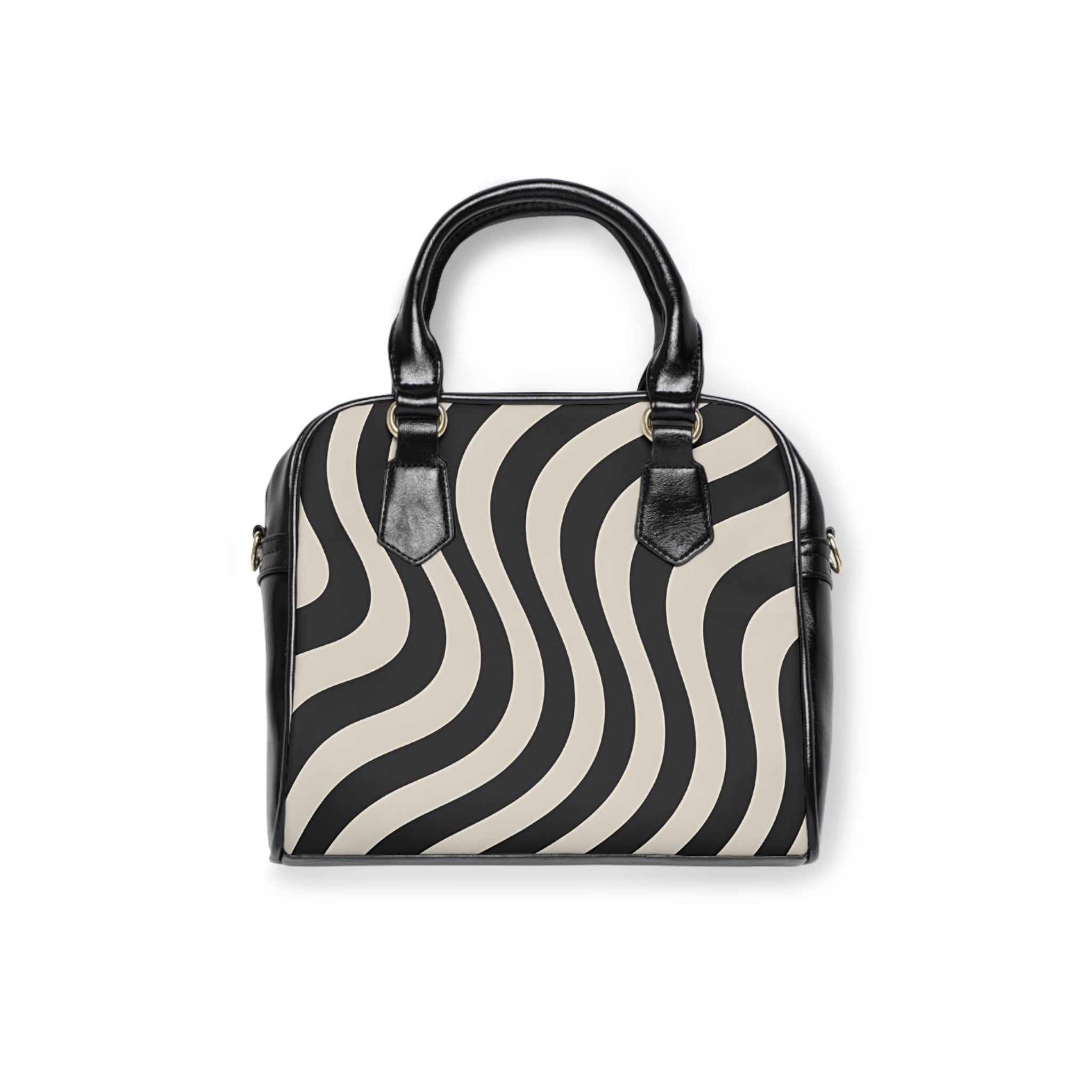 Black and Tan Wavy Stripe Satchel, Artsulli - Art is Long, Life is Short, Bags, Size, 9.45" x 8.27", Color, Black, , , 30798876158522800856