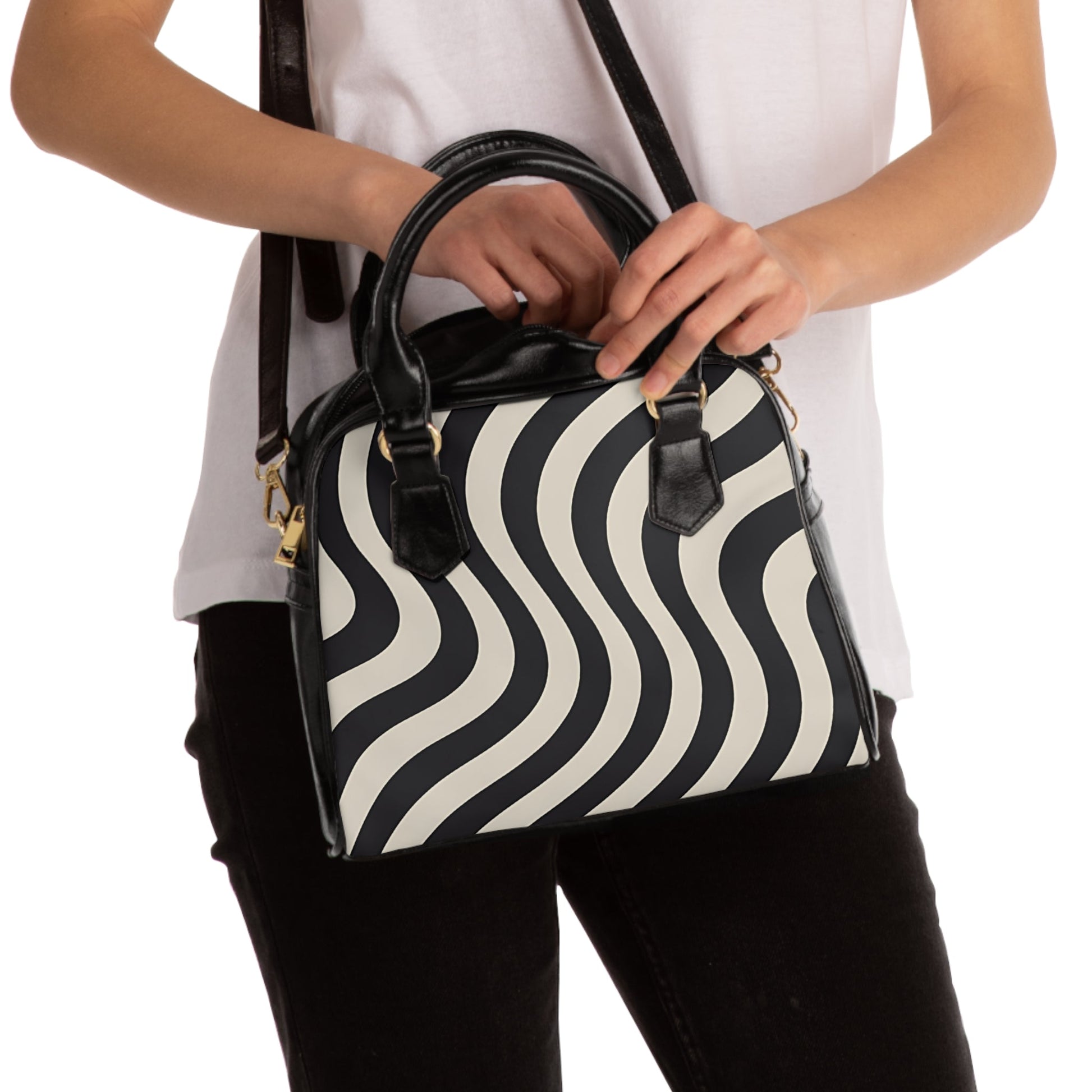 Black and Tan Wavy Stripe Satchel, Artsulli - Art is Long, Life is Short, Bags, , , , , , , 
