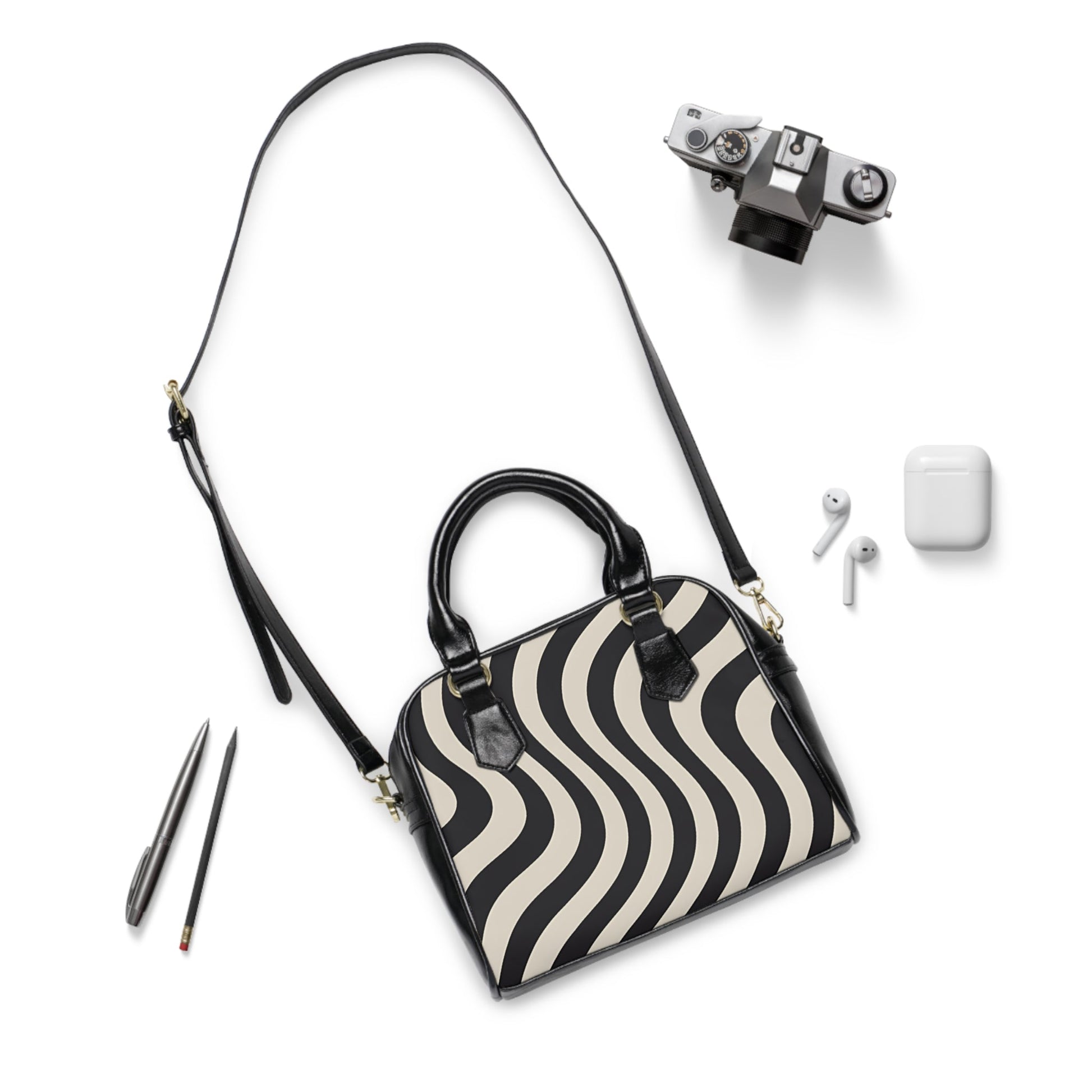 Black and Tan Wavy Stripe Satchel, Artsulli - Art is Long, Life is Short, Bags, , , , , , , 