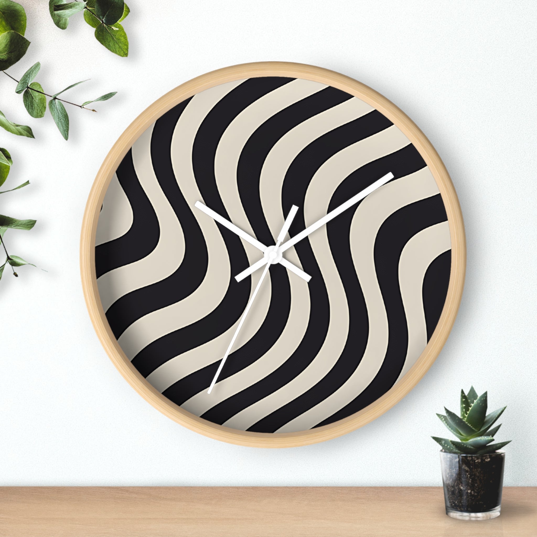 Black and Tan Wavy Striped Wall Clock, Artsulli - Art is Long, Life is Short, Home Decor, , , , , , , 