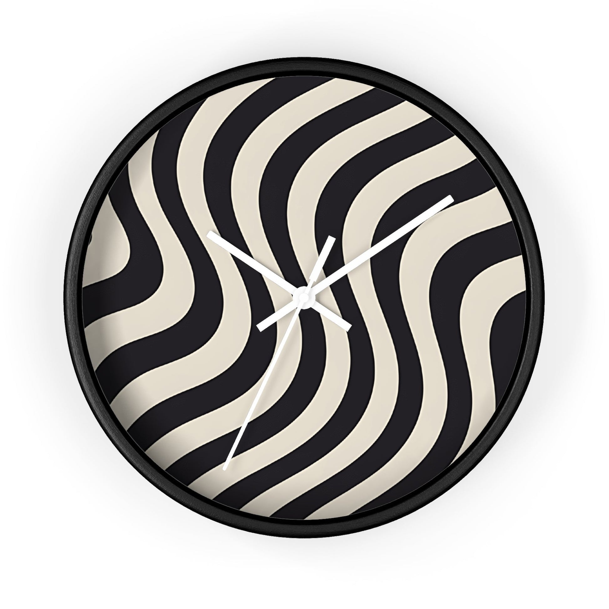 Black and Tan Wavy Striped Wall Clock, Artsulli - Art is Long, Life is Short, Home Decor, Color, Black Base, Hands, White, Size, 10", 75844151257120327704
