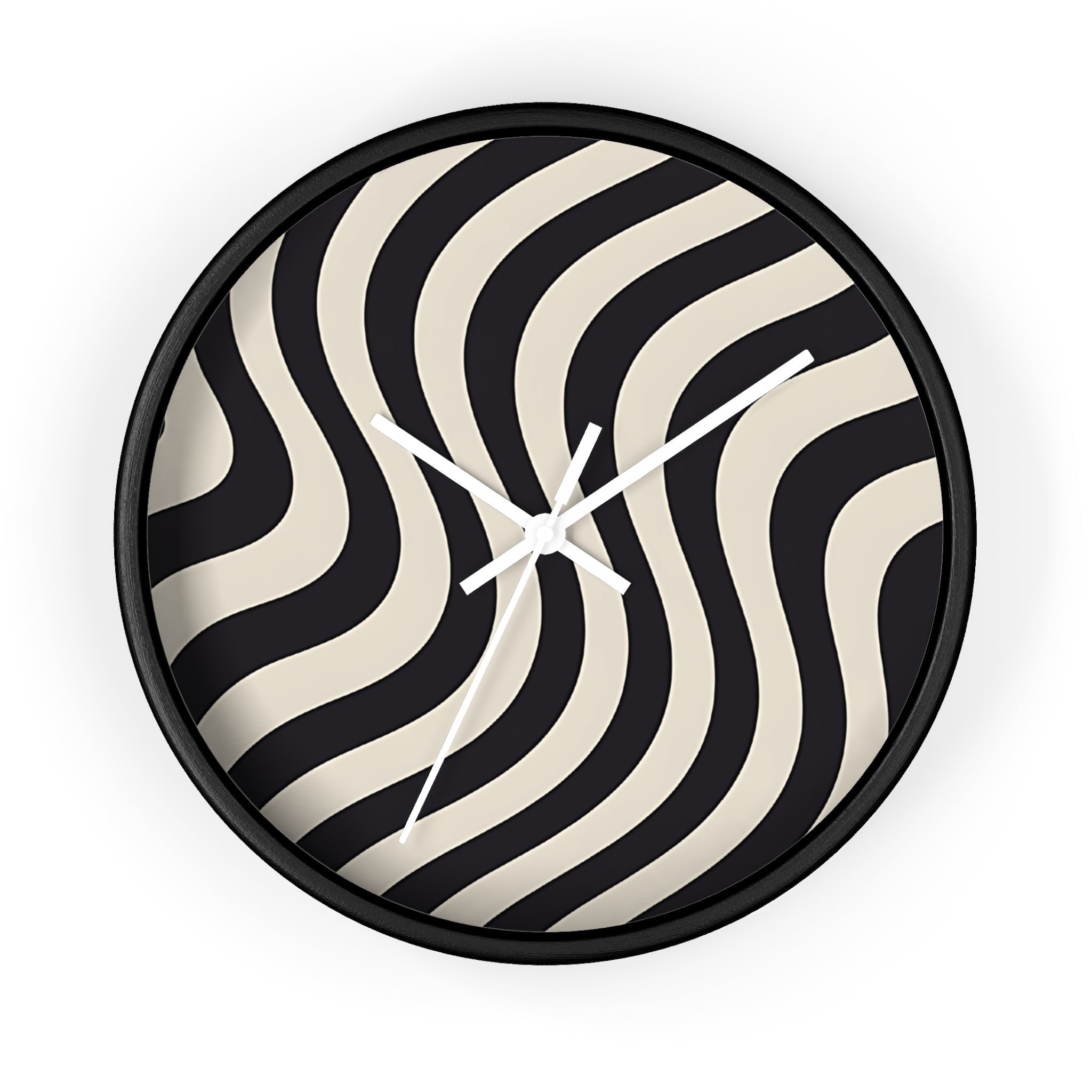 Black and Tan Wavy Striped Wall Clock, Artsulli - Art is Long, Life is Short, Home Decor, Color, Black Base, Hands, White, Size, 10", 75844151257120327704