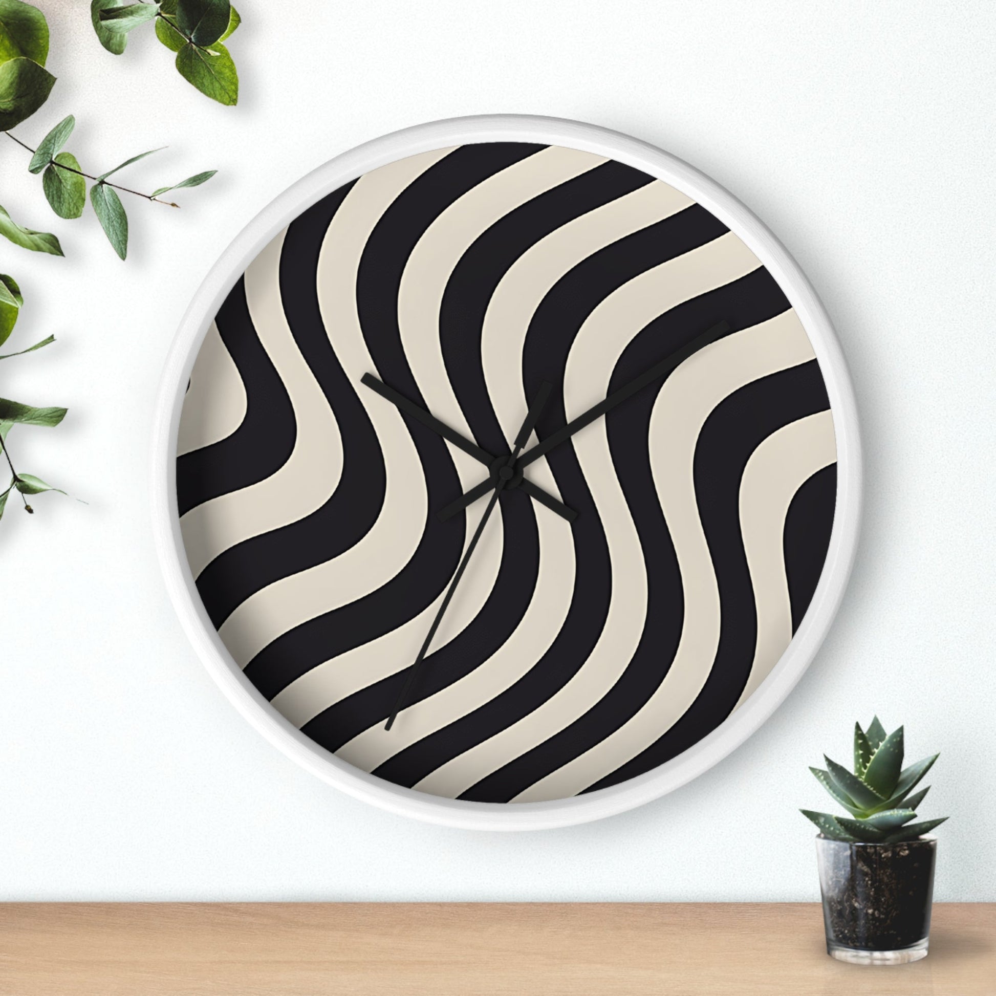 Black and Tan Wavy Striped Wall Clock, Artsulli - Art is Long, Life is Short, Home Decor, , , , , , , 