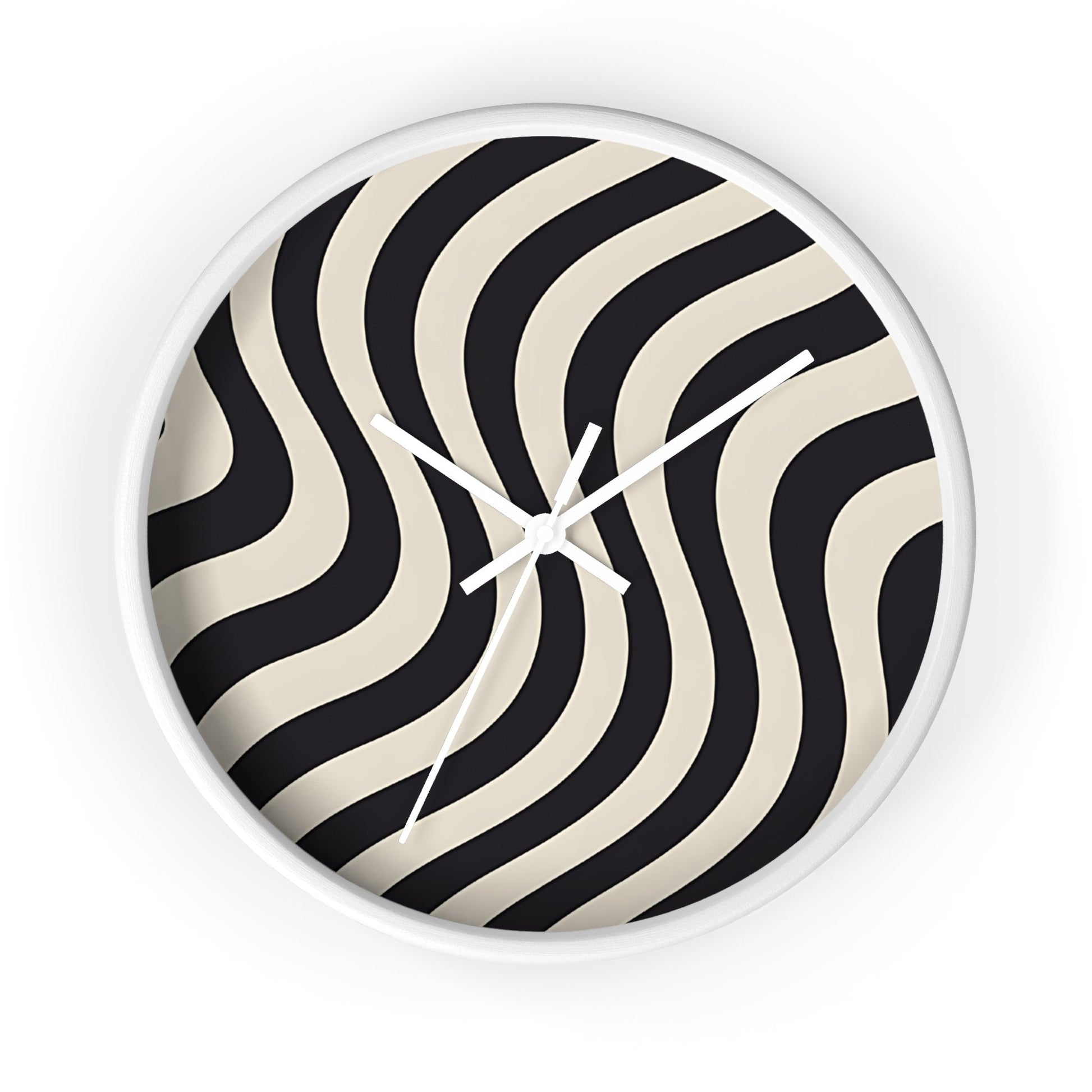 Black and Tan Wavy Striped Wall Clock, Artsulli - Art is Long, Life is Short, Home Decor, Color, White Base, Hands, White, Size, 10", 25894138134740699838