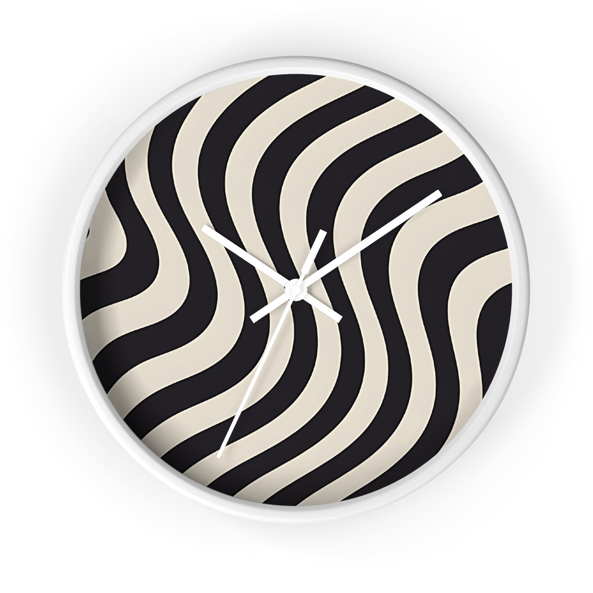 Black and Tan Wavy Striped Wall Clock, Artsulli - Art is Long, Life is Short, Home Decor, Color, White Base, Hands, White, Size, 10", 25894138134740699838
