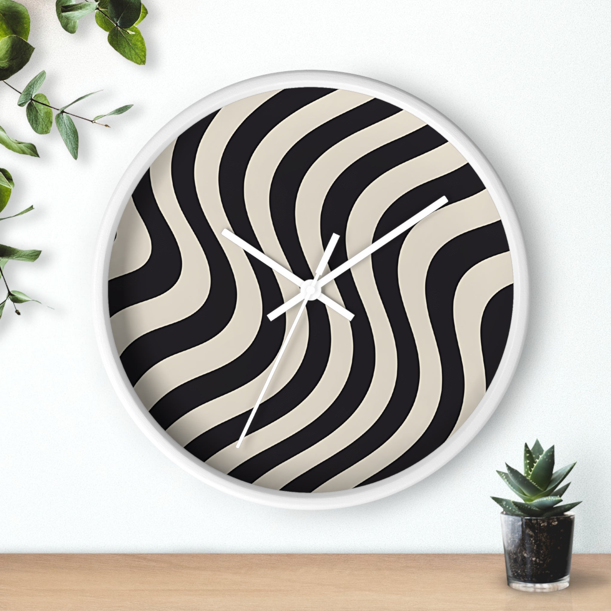 Black and Tan Wavy Striped Wall Clock, Artsulli - Art is Long, Life is Short, Home Decor, , , , , , , 