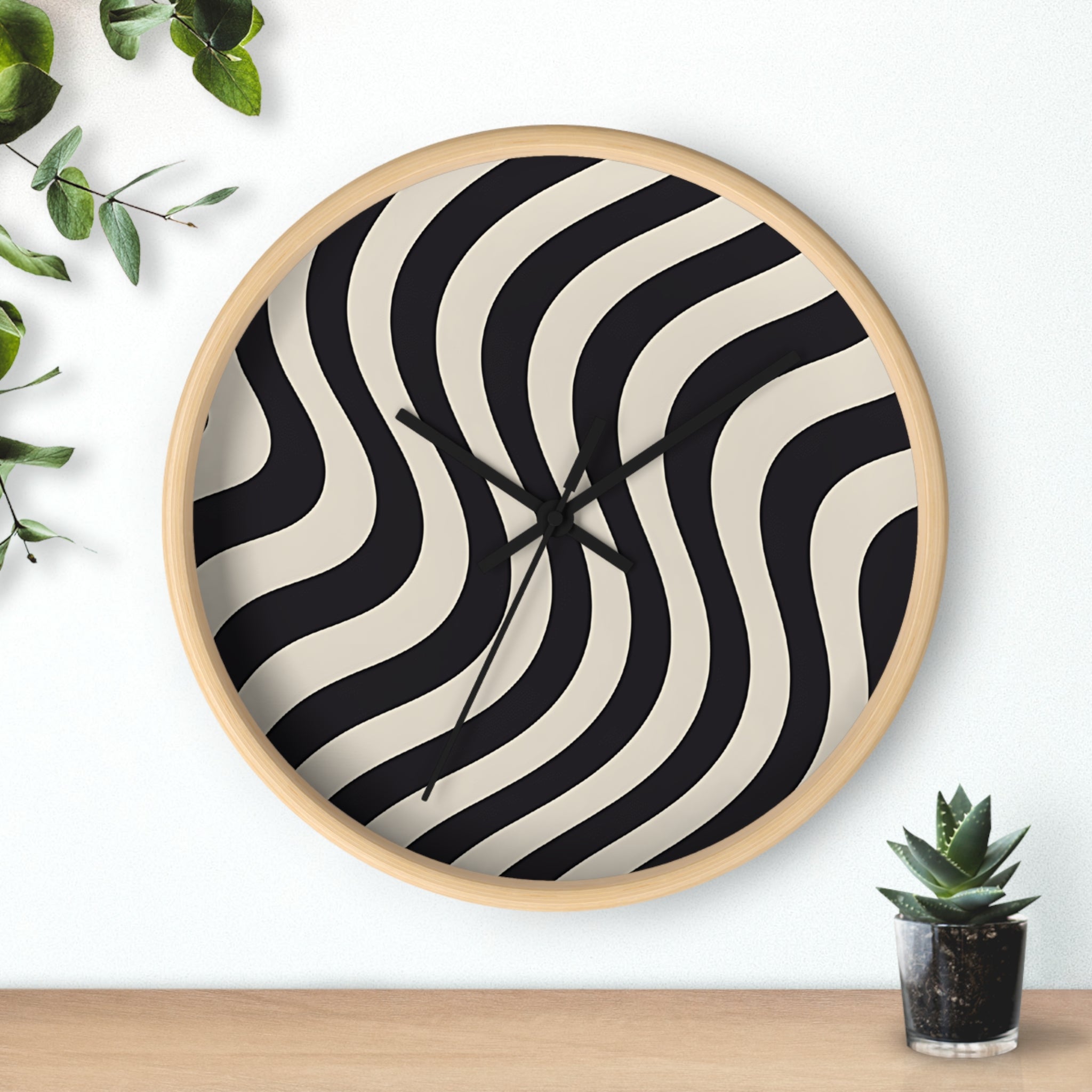 Black and Tan Wavy Striped Wall Clock, Artsulli - Art is Long, Life is Short, Home Decor, , , , , , , 