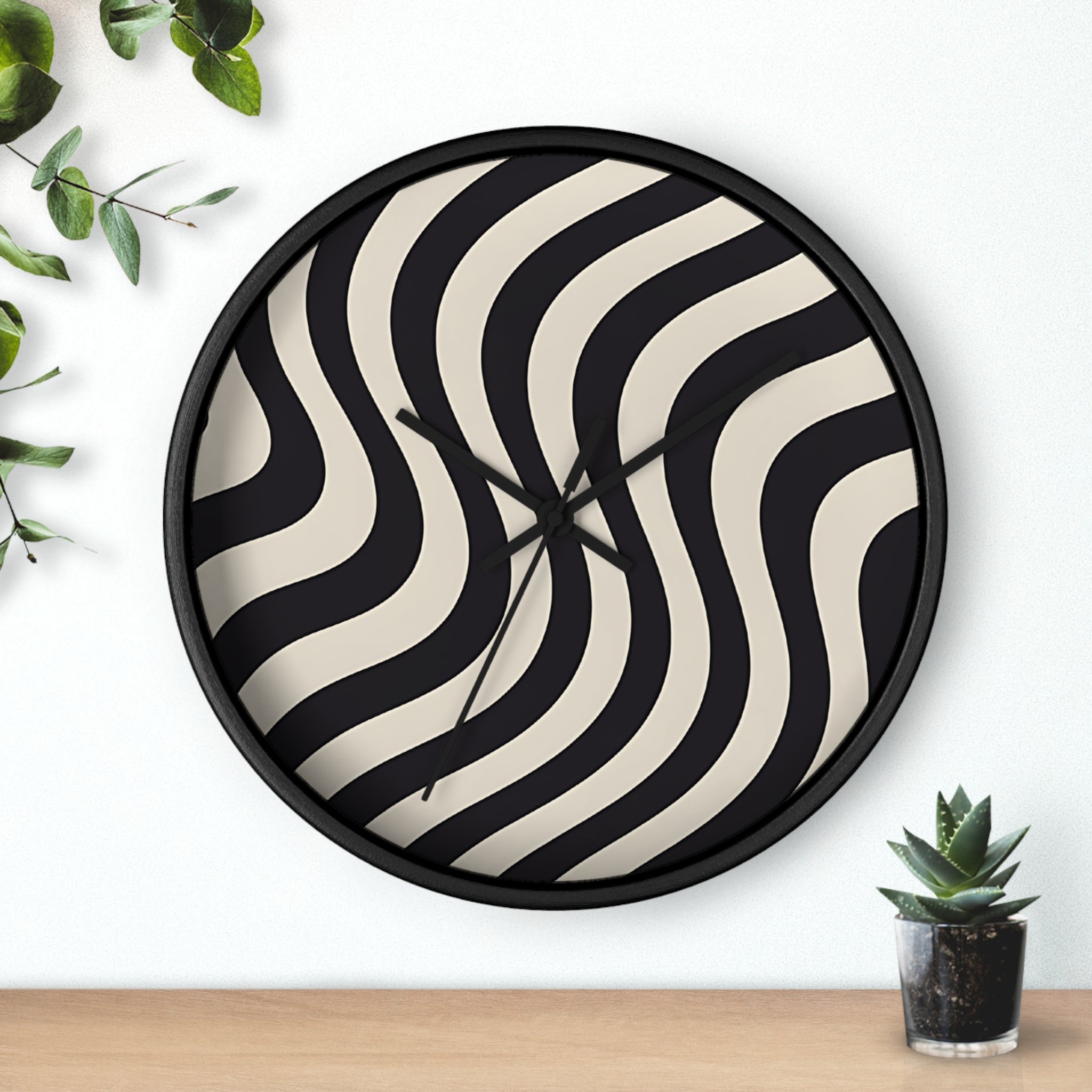Black and Tan Wavy Striped Wall Clock, Artsulli - Art is Long, Life is Short, Home Decor, , , , , , , 
