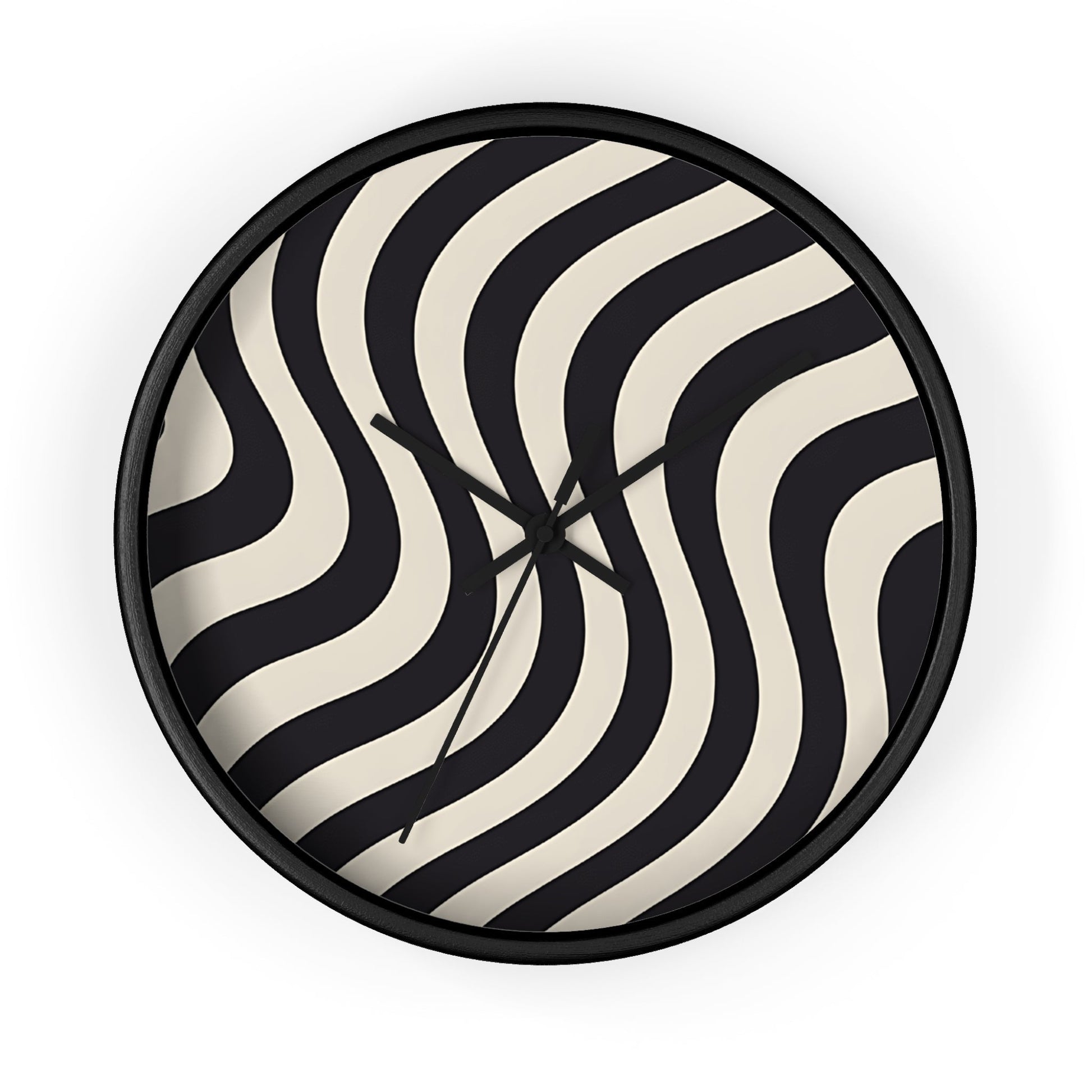 Black and Tan Wavy Striped Wall Clock, Artsulli - Art is Long, Life is Short, Home Decor, Color, Black Base, Hands, Black, Size, 10", 15253443930609864728