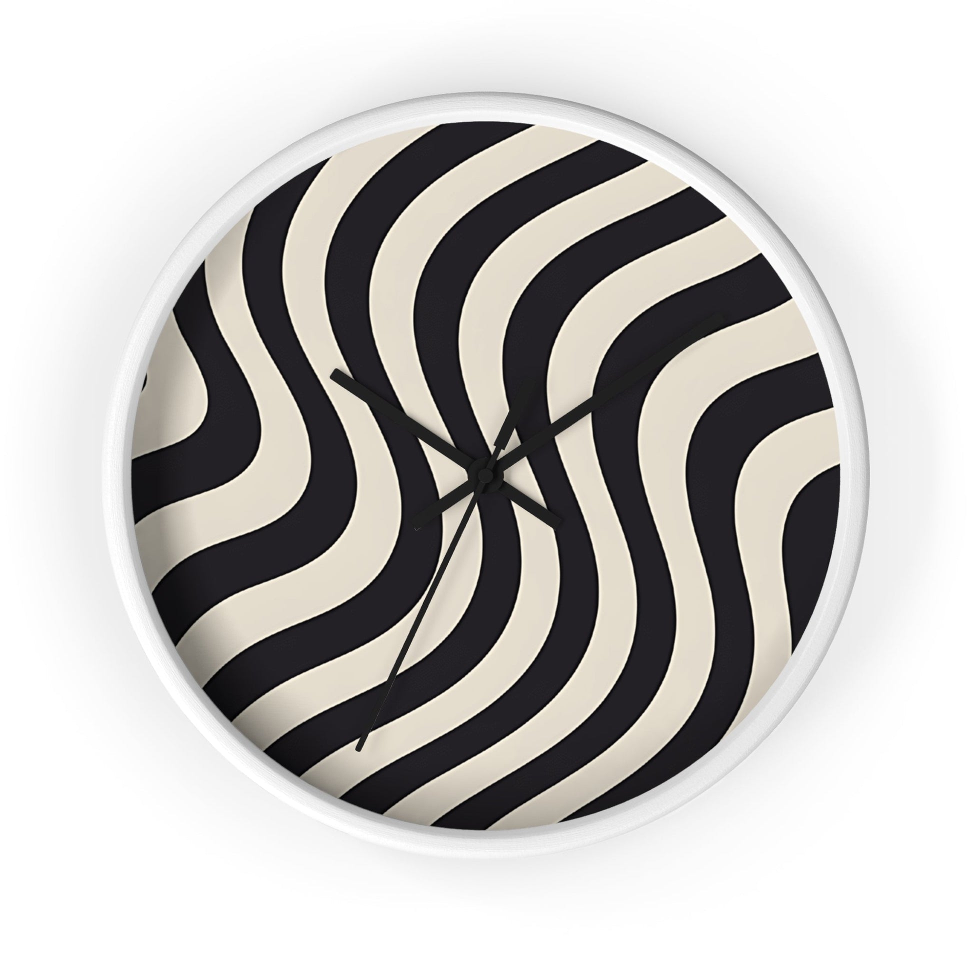 Black and Tan Wavy Striped Wall Clock, Artsulli - Art is Long, Life is Short, Home Decor, Color, White Base, Hands, Black, Size, 10", 81586000233899332851
