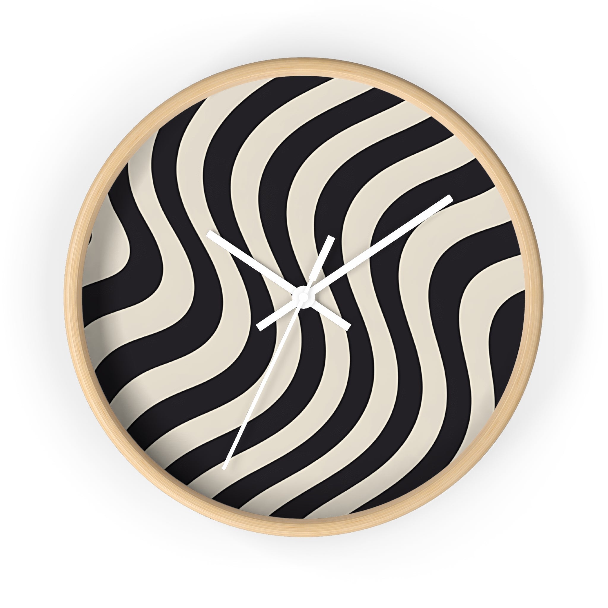 Black and Tan Wavy Striped Wall Clock, Artsulli - Art is Long, Life is Short, Home Decor, Color, Wooden Base, Hands, White, Size, 10", 17067282548942708210
