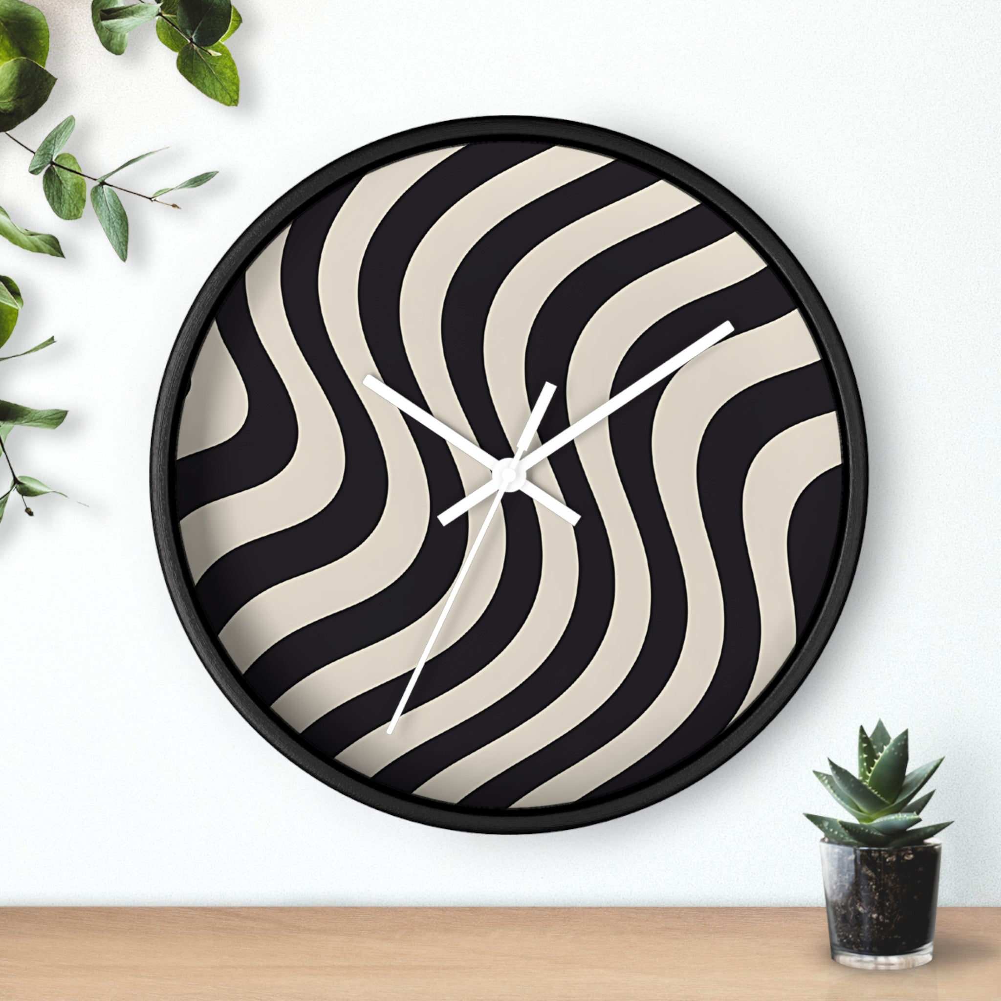 Black and Tan Wavy Striped Wall Clock, Artsulli - Art is Long, Life is Short, Home Decor, , , , , , , 