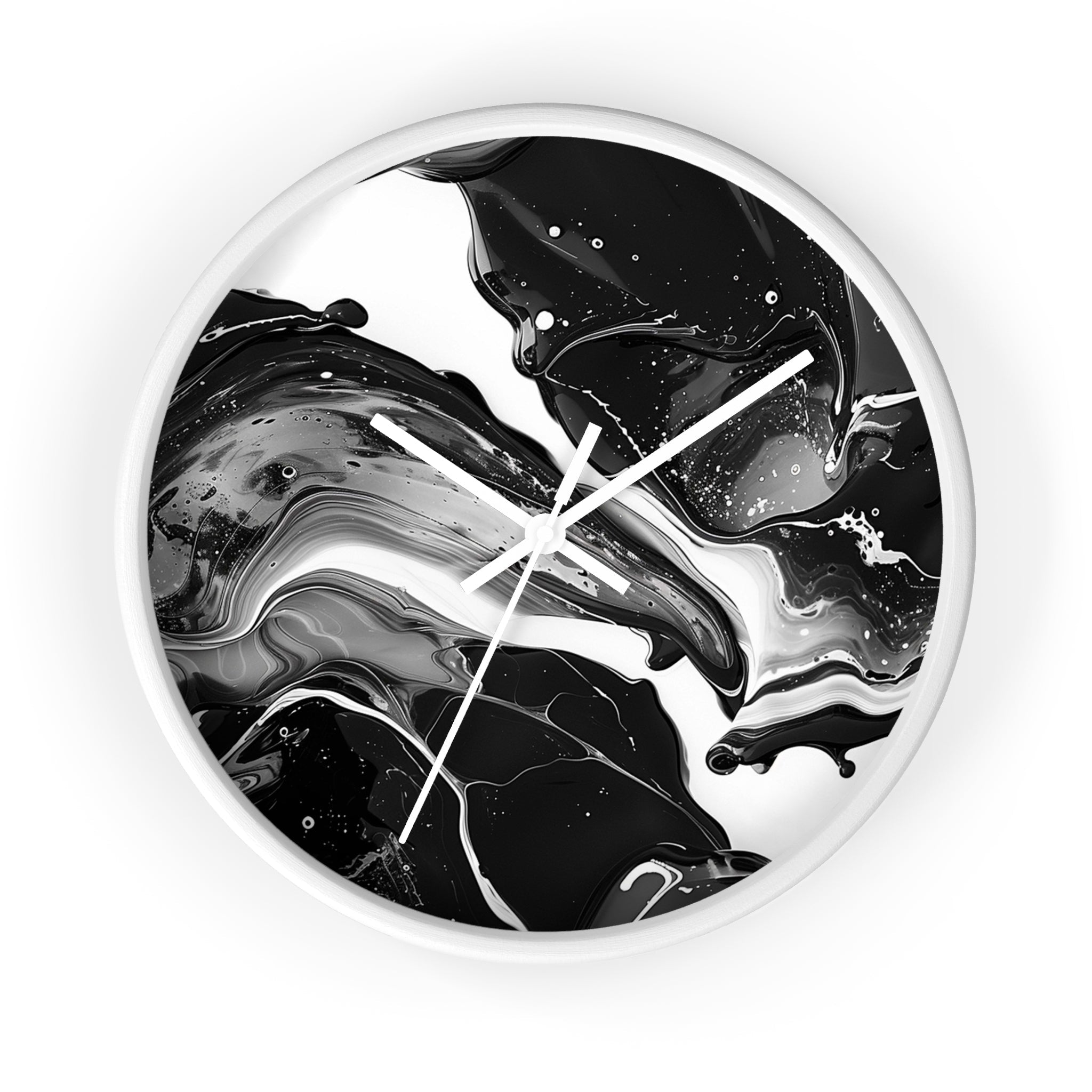 Black and White Abstract Fluid Art Wall Clock, Artsulli - Art is Long, Life is Short, Home Decor, Color, White Base, Hands, White, Size, 10", 23074032625565033831