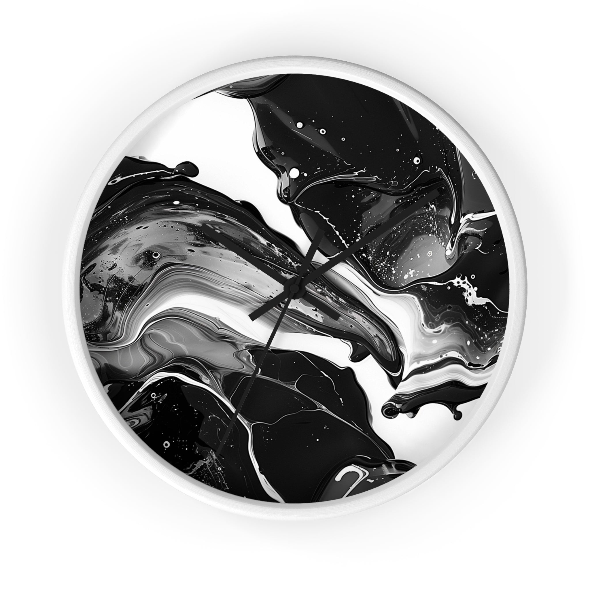 Printify Black and White Abstract Fluid Art Wall Clock 2025