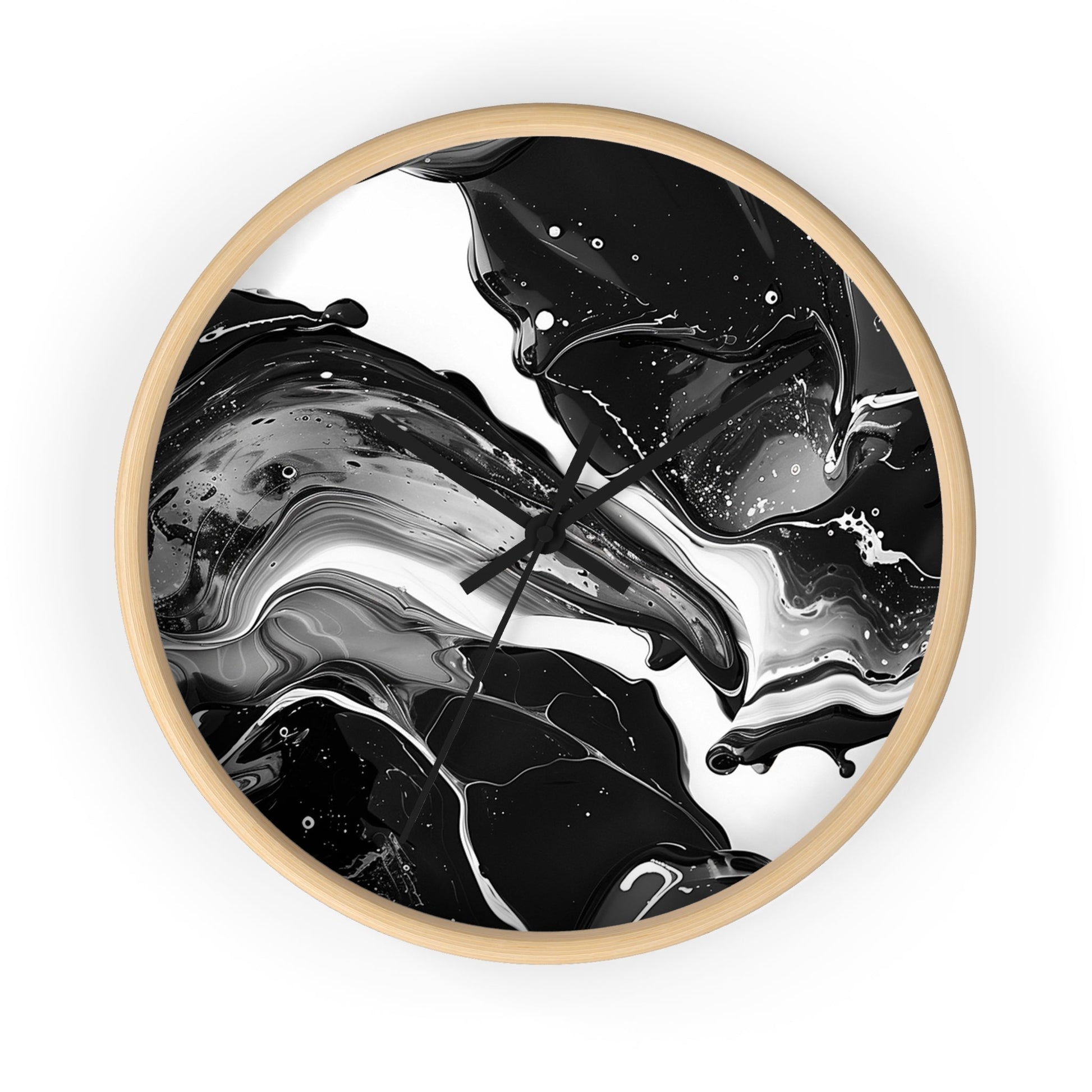 Black and White Abstract Fluid Art Wall Clock, Artsulli - Art is Long, Life is Short, Home Decor, Color, Wooden Base, Hands, Black, Size, 10", 17596517759411248115