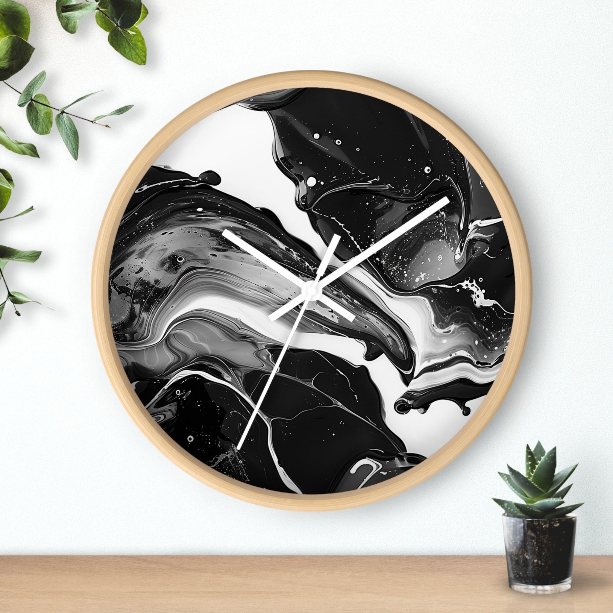 Black and White Abstract Fluid Art Wall Clock, Artsulli - Art is Long, Life is Short, Home Decor, , , , , , , 