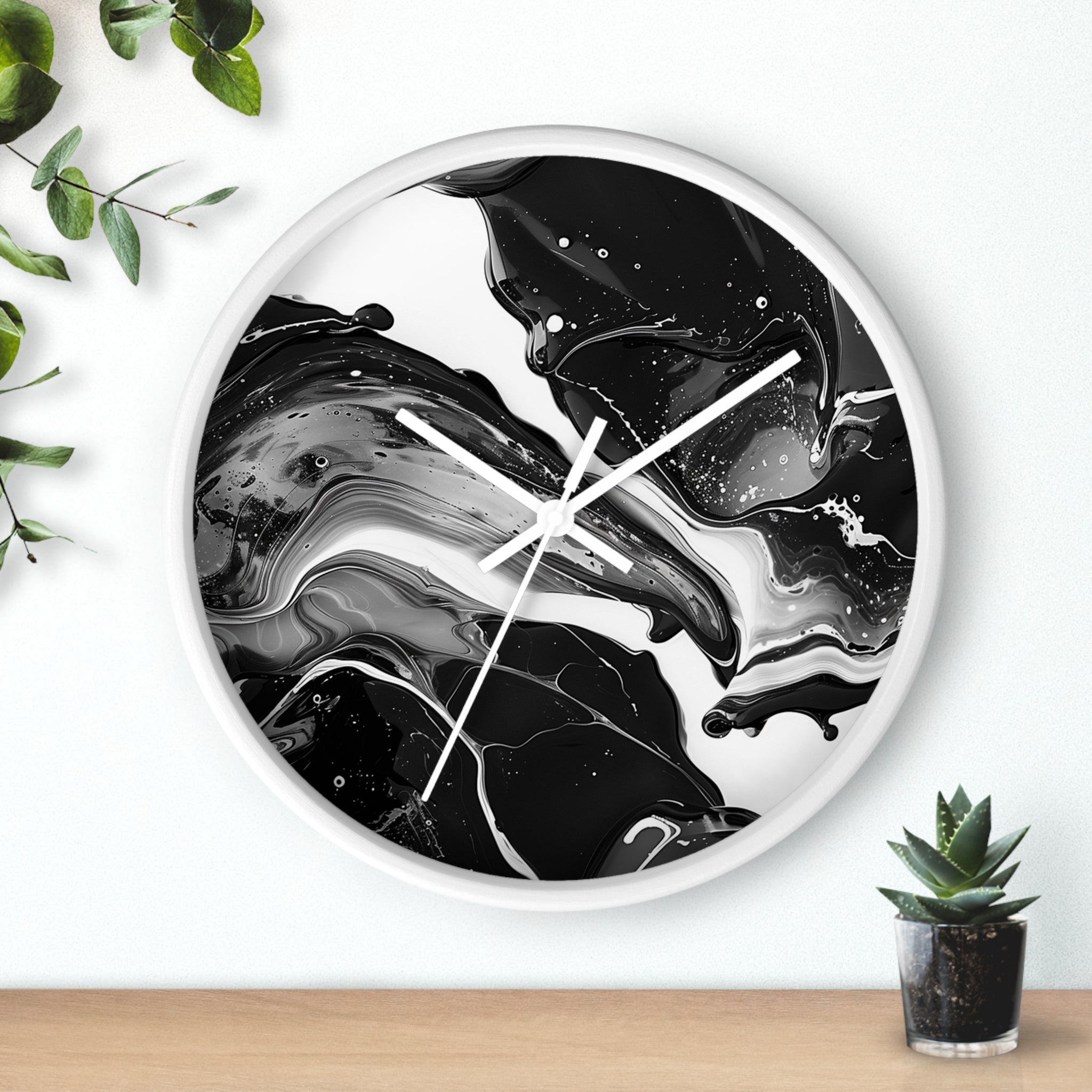 Black and White Abstract Fluid Art Wall Clock, Artsulli - Art is Long, Life is Short, Home Decor, , , , , , , 