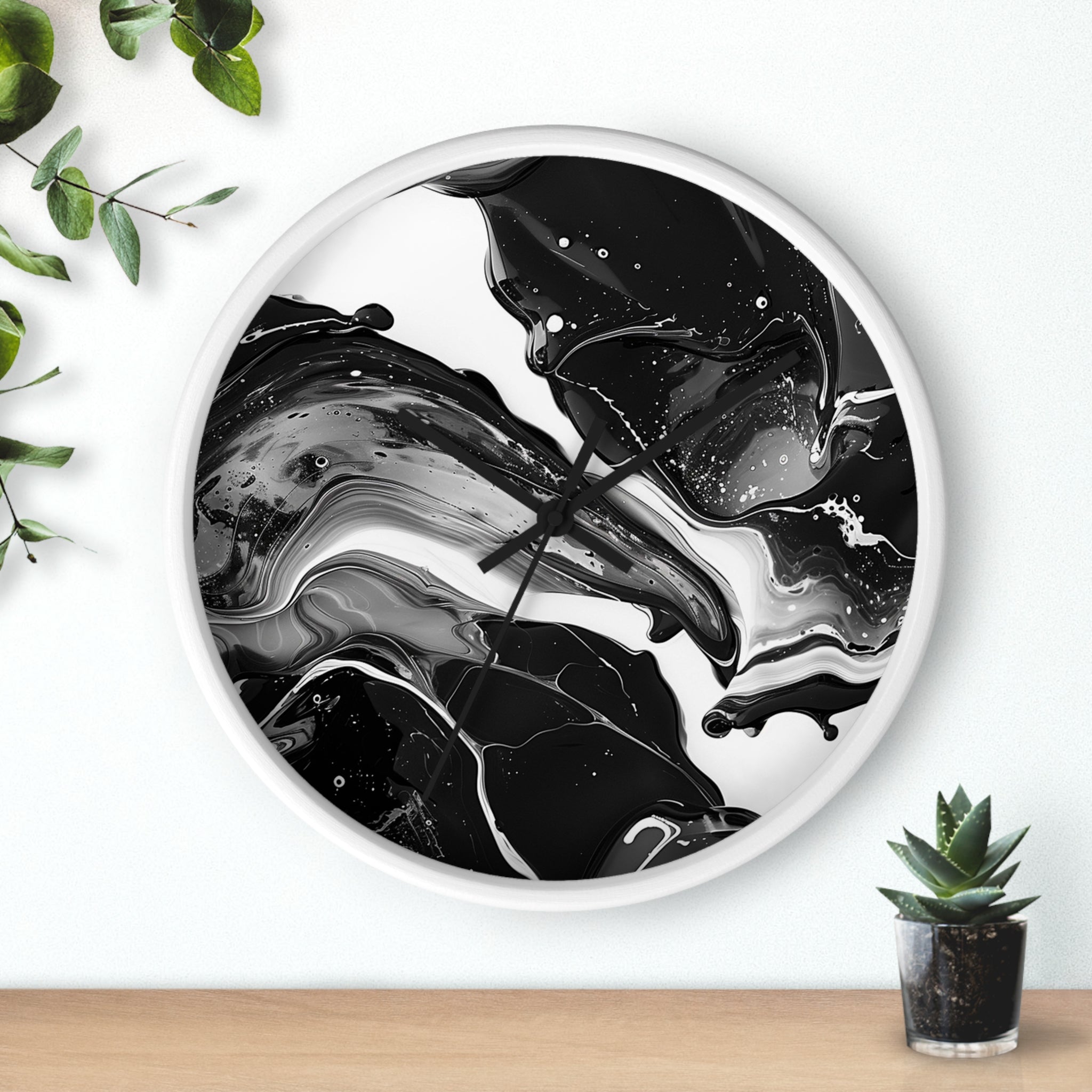 Black and White Abstract Fluid Art Wall Clock, Artsulli - Art is Long, Life is Short, Home Decor, , , , , , , 