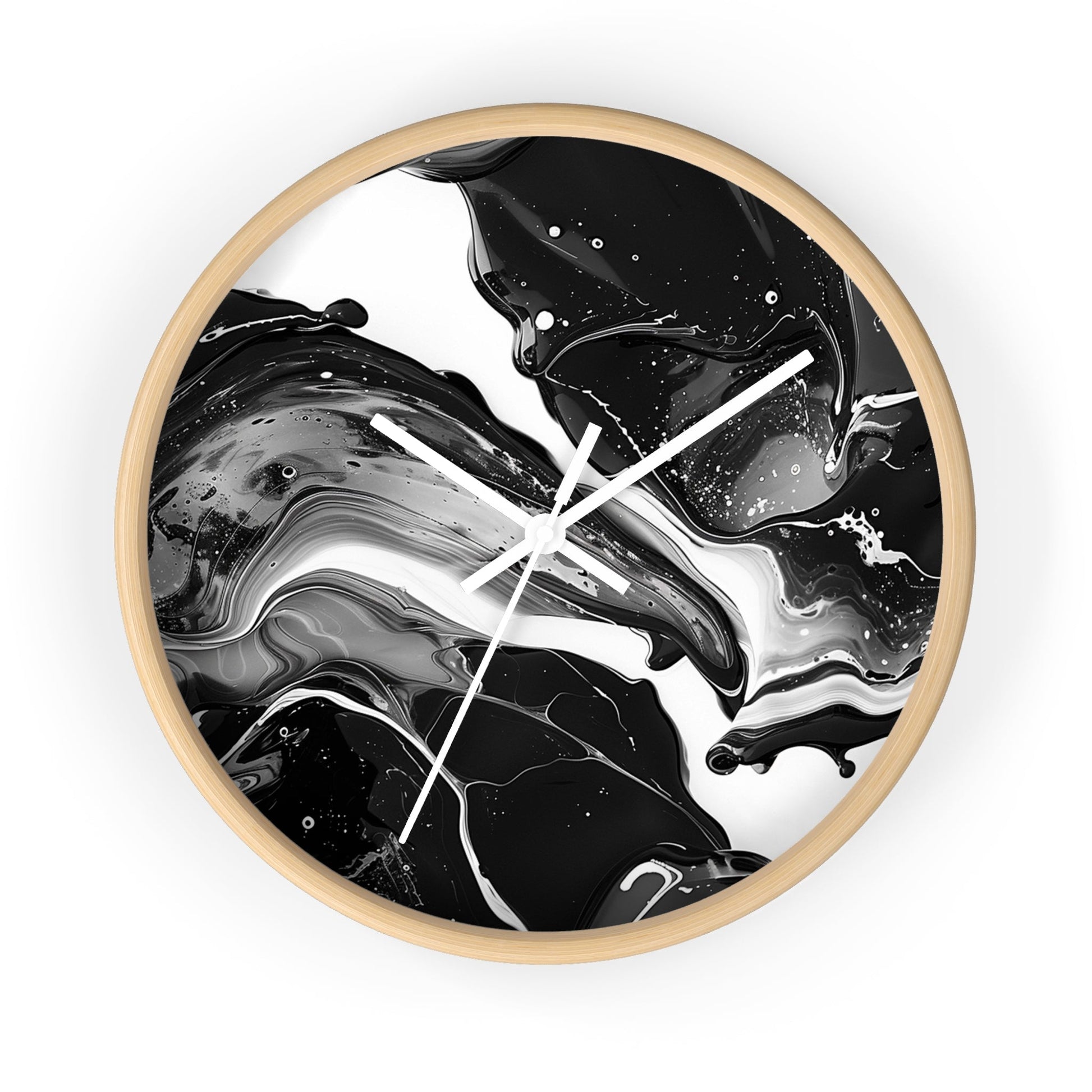 Black and White Abstract Fluid Art Wall Clock, Artsulli - Art is Long, Life is Short, Home Decor, Color, Wooden Base, Hands, White, Size, 10", 40343465991942521703