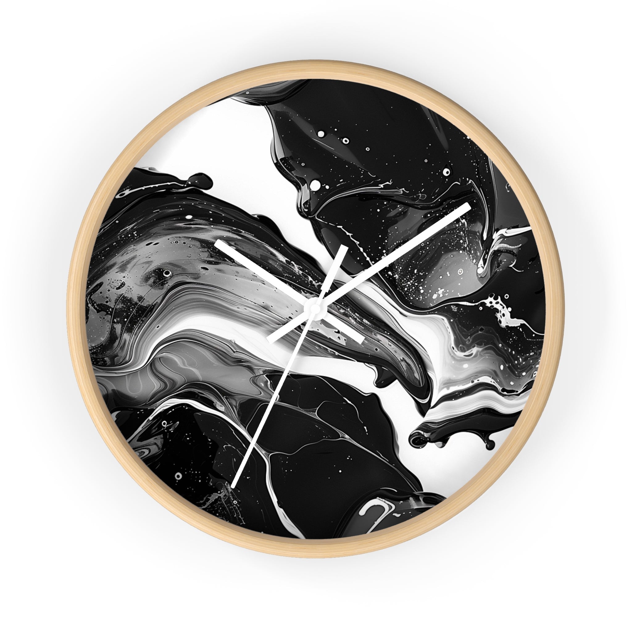 Black and White Abstract Fluid Art Wall Clock, Artsulli - Art is Long, Life is Short, Home Decor, Color, Wooden Base, Hands, White, Size, 10", 40343465991942521703