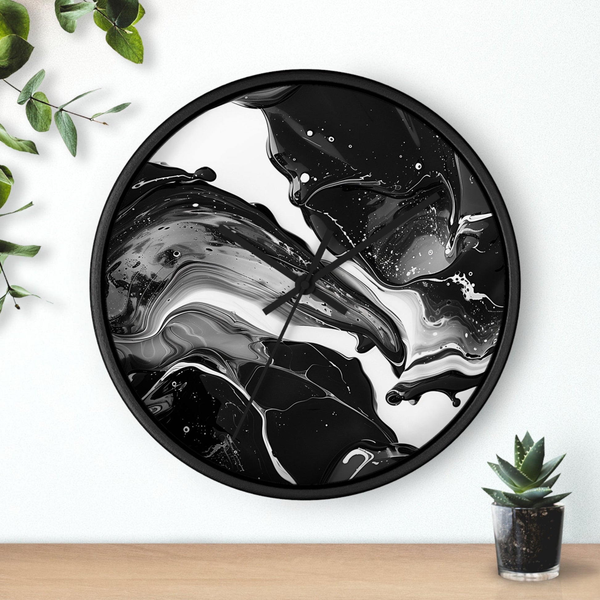Black and White Abstract Fluid Art Wall Clock, Artsulli - Art is Long, Life is Short, Home Decor, , , , , , , 