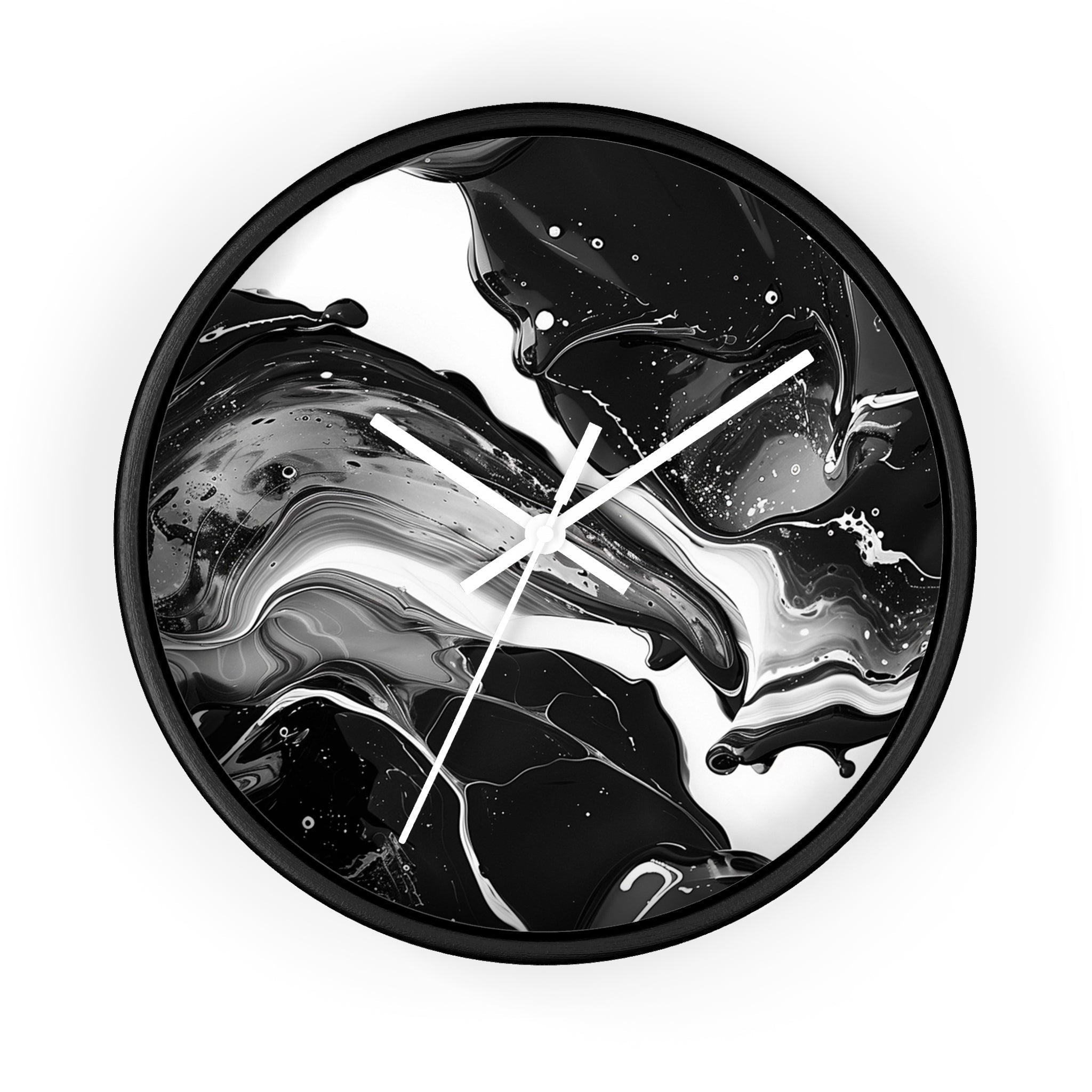 Black and White Abstract Fluid Art Wall Clock, Artsulli - Art is Long, Life is Short, Home Decor, Color, Black Base, Hands, White, Size, 10", 15959977783468187448